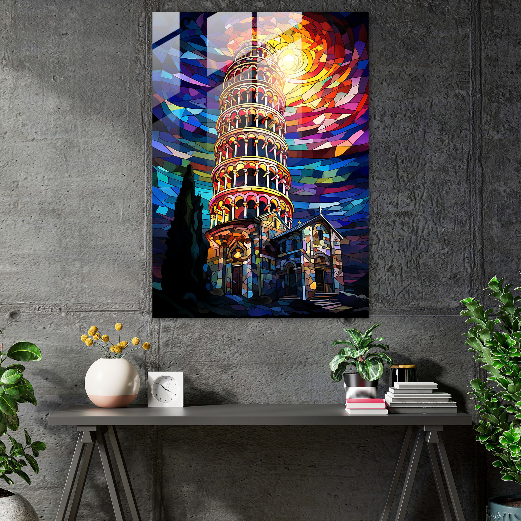 Leaning Tower Of Pisa Stained Glass Print - Leaning Tower Of Pisa, Leaning Tower Of Pisa, Wall Decoration, Glass Art