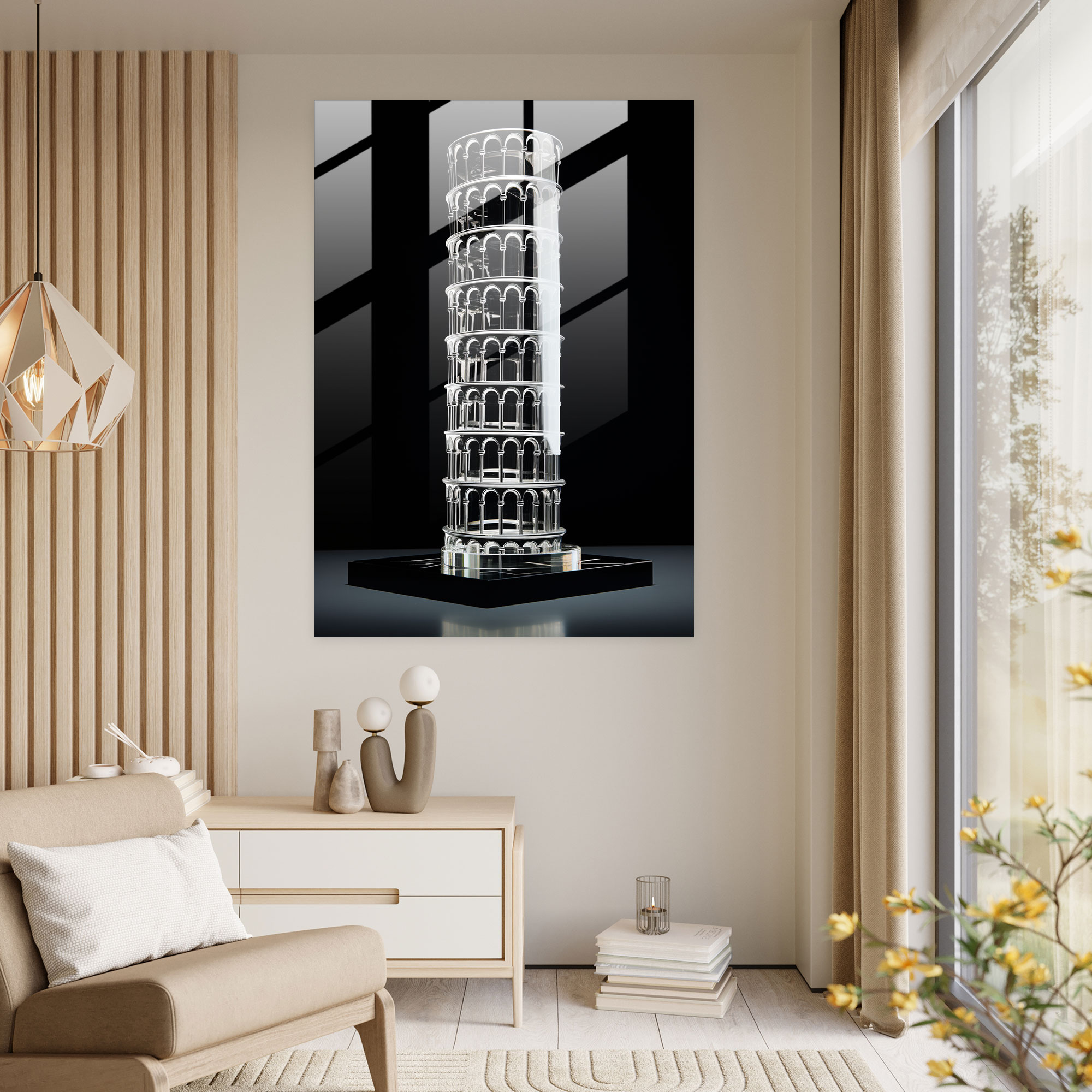 Leaning Tower Of Pisa Futuristic Glass Wall Art - Leaning Tower Of Pisa, Home Decoration, Leaning Tower Of Pisa, Wall Decoration