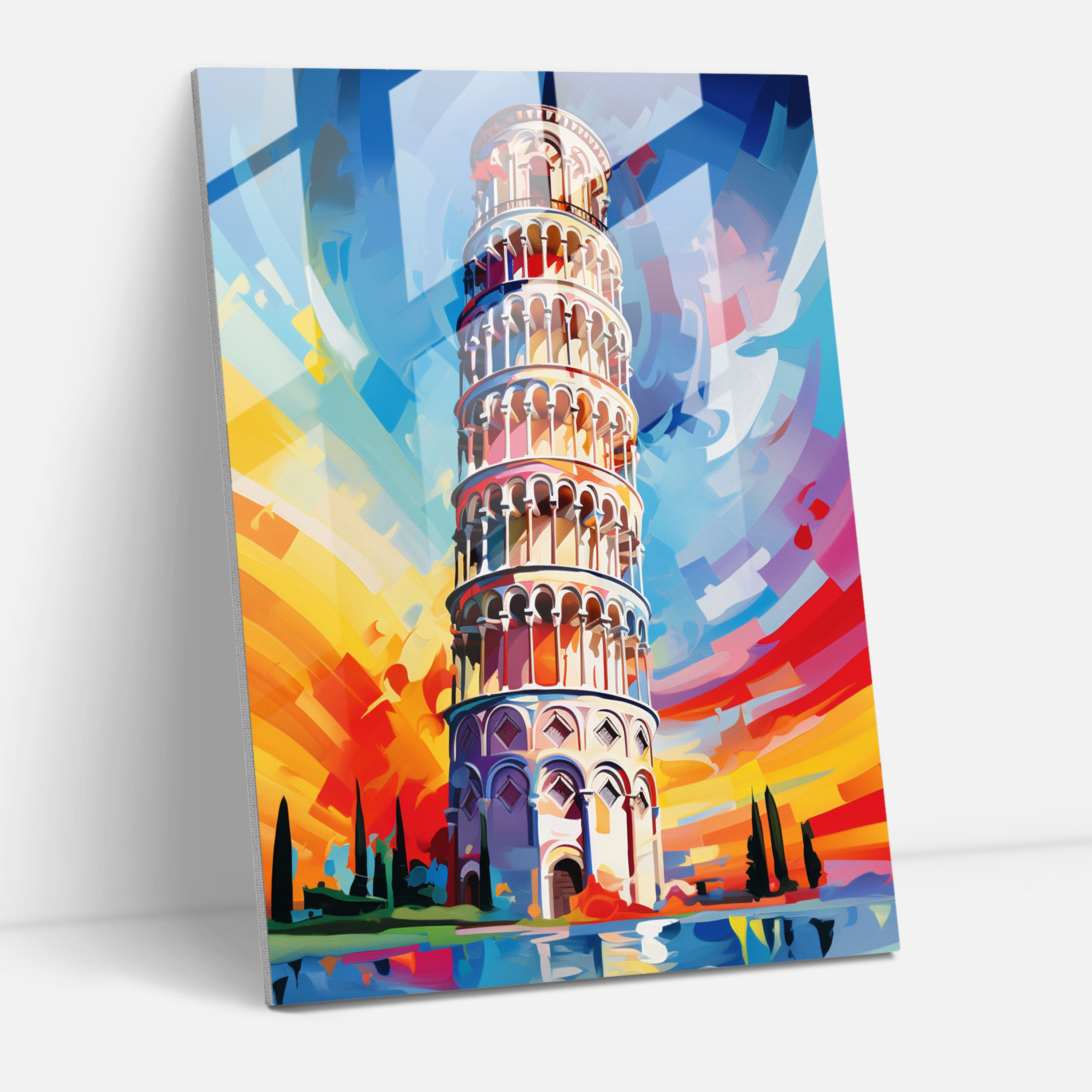 Leaning Tower Of Pisa Abstract Expressionist Glass Print - Leaning Tower Of Pisa, Glass Print, Glass Wall Art, Wall Decoration