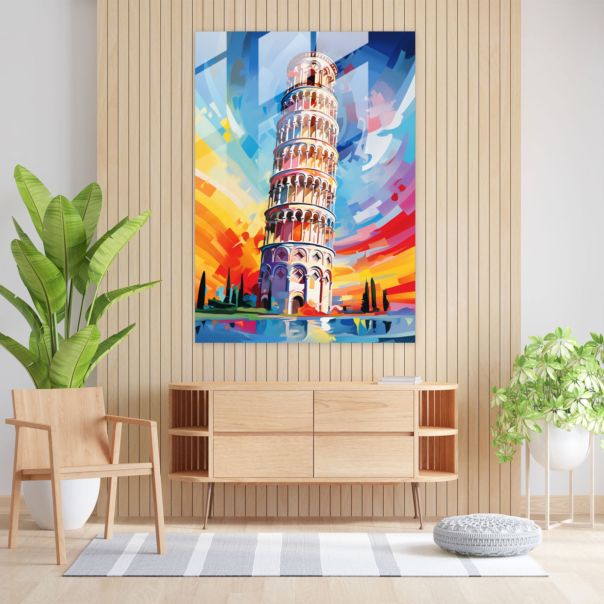 Leaning Tower Of Pisa Abstract Expressionist Glass Print - Leaning Tower Of Pisa, Glass Print, Glass Wall Art, Wall Decoration