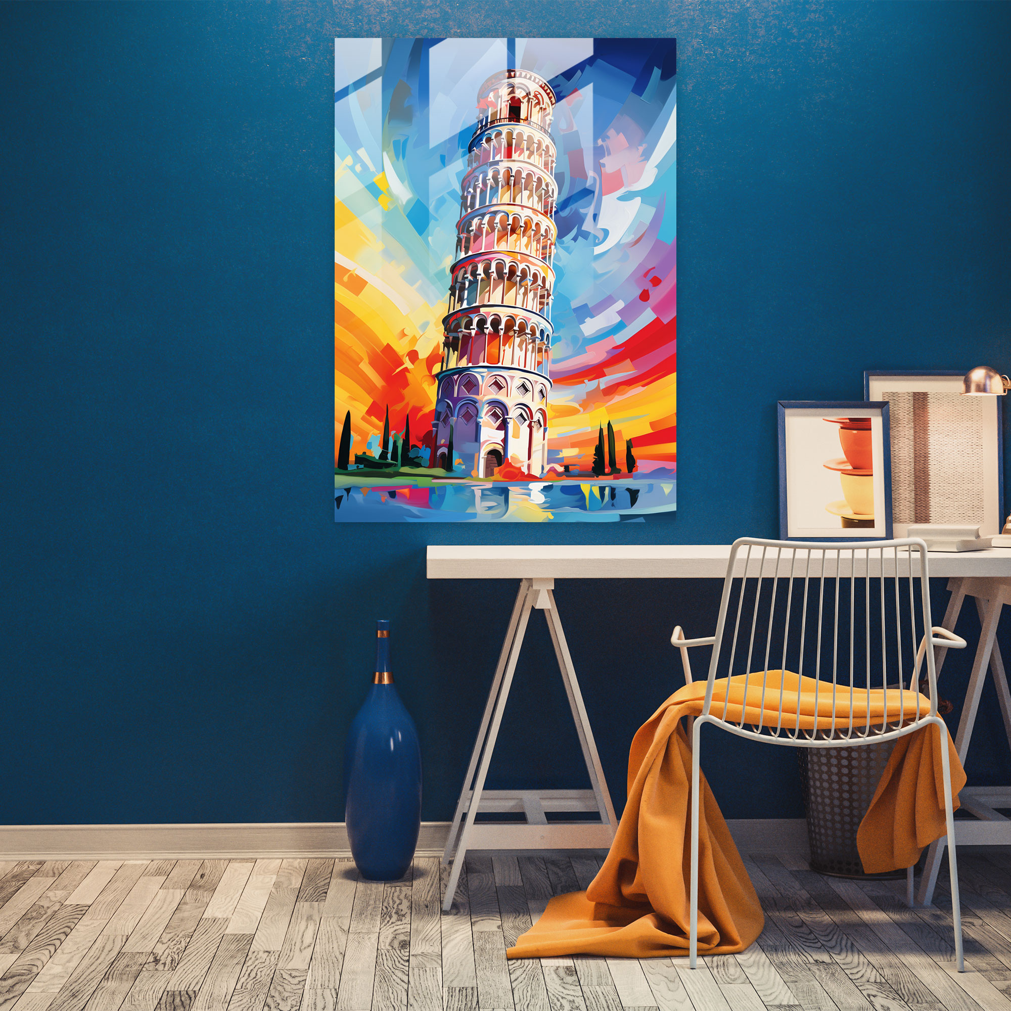 Leaning Tower Of Pisa Abstract Expressionist Glass Print - Leaning Tower Of Pisa, Glass Print, Glass Wall Art, Wall Decoration