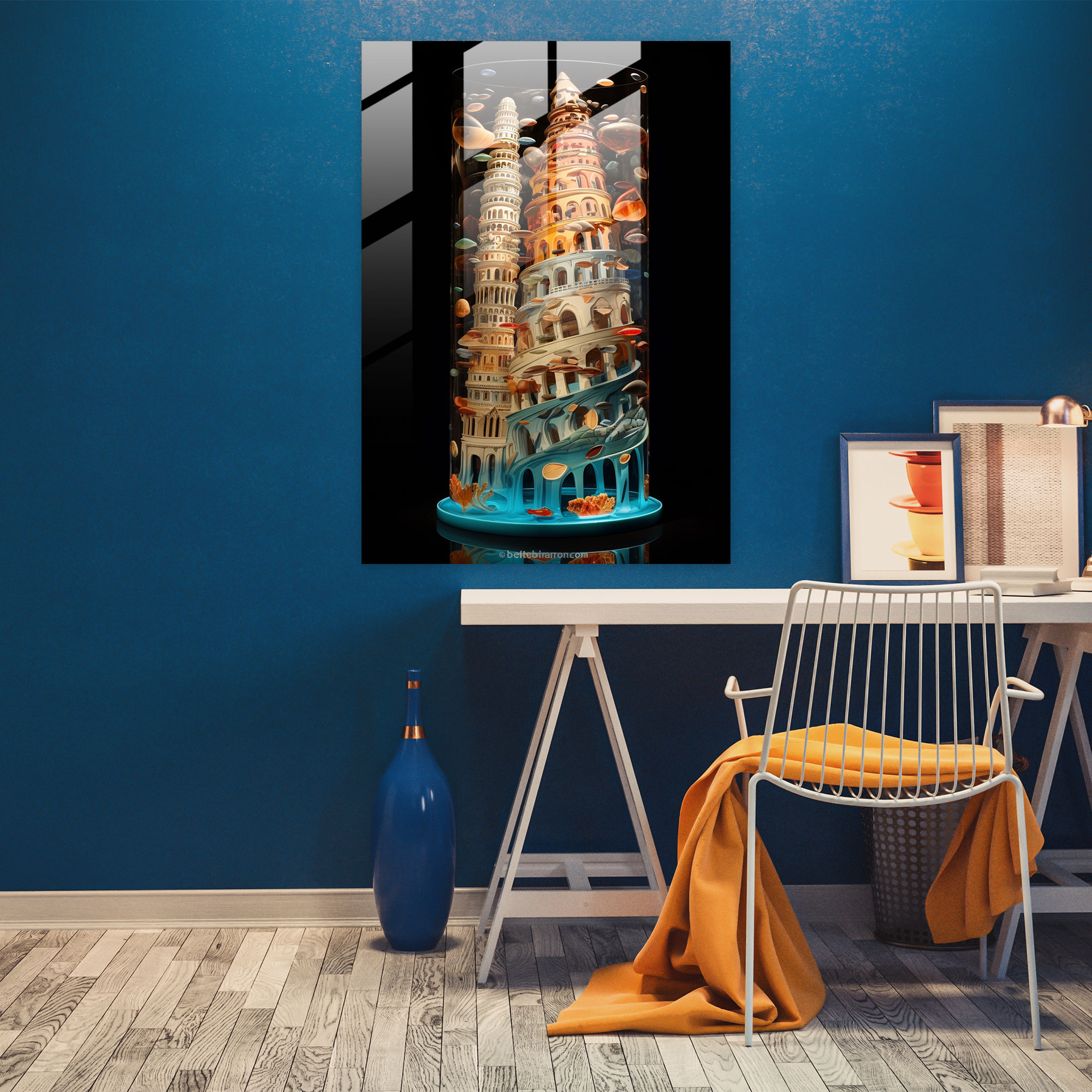 Pisa Eğik Kulesi Sürrealist Cam Duvar Sanatı - Modern Sanat Cam Sanat Ev Dekorasyonu