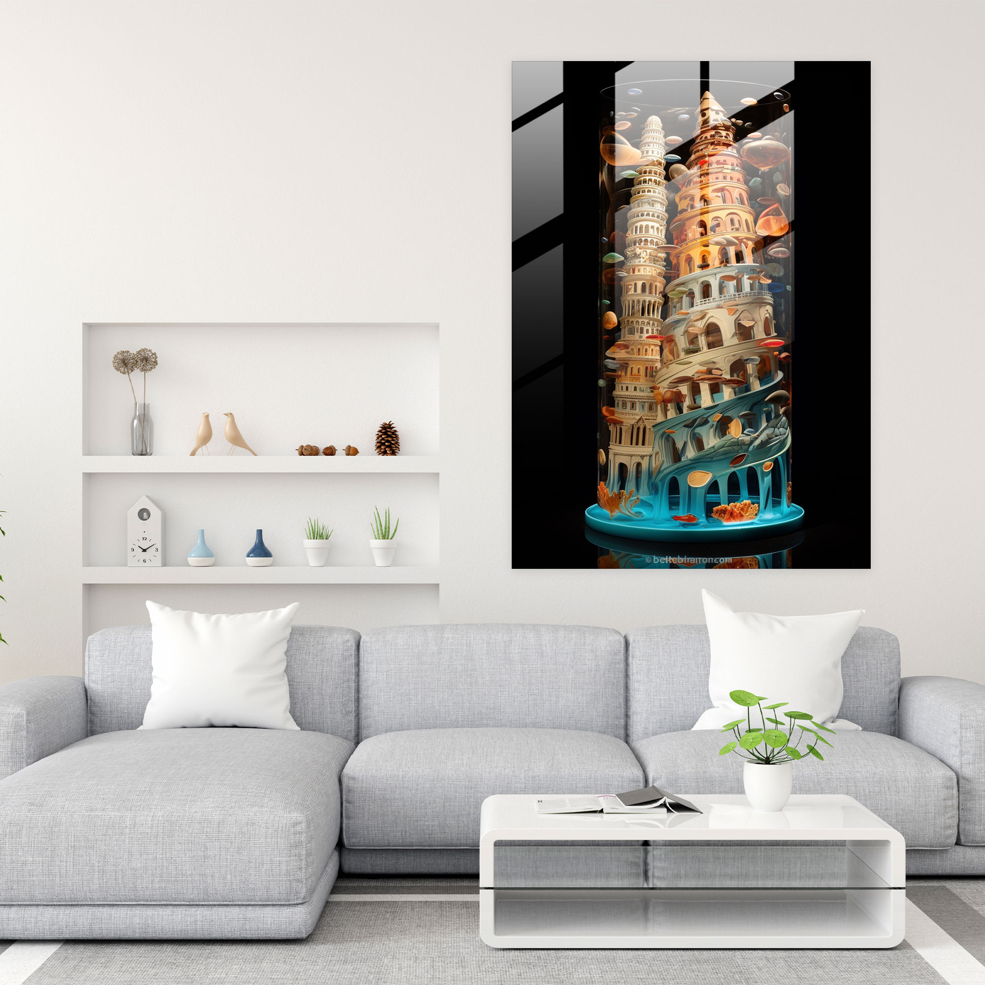 Pisa Eğik Kulesi Sürrealist Cam Duvar Sanatı - Modern Sanat Cam Sanat Ev Dekorasyonu