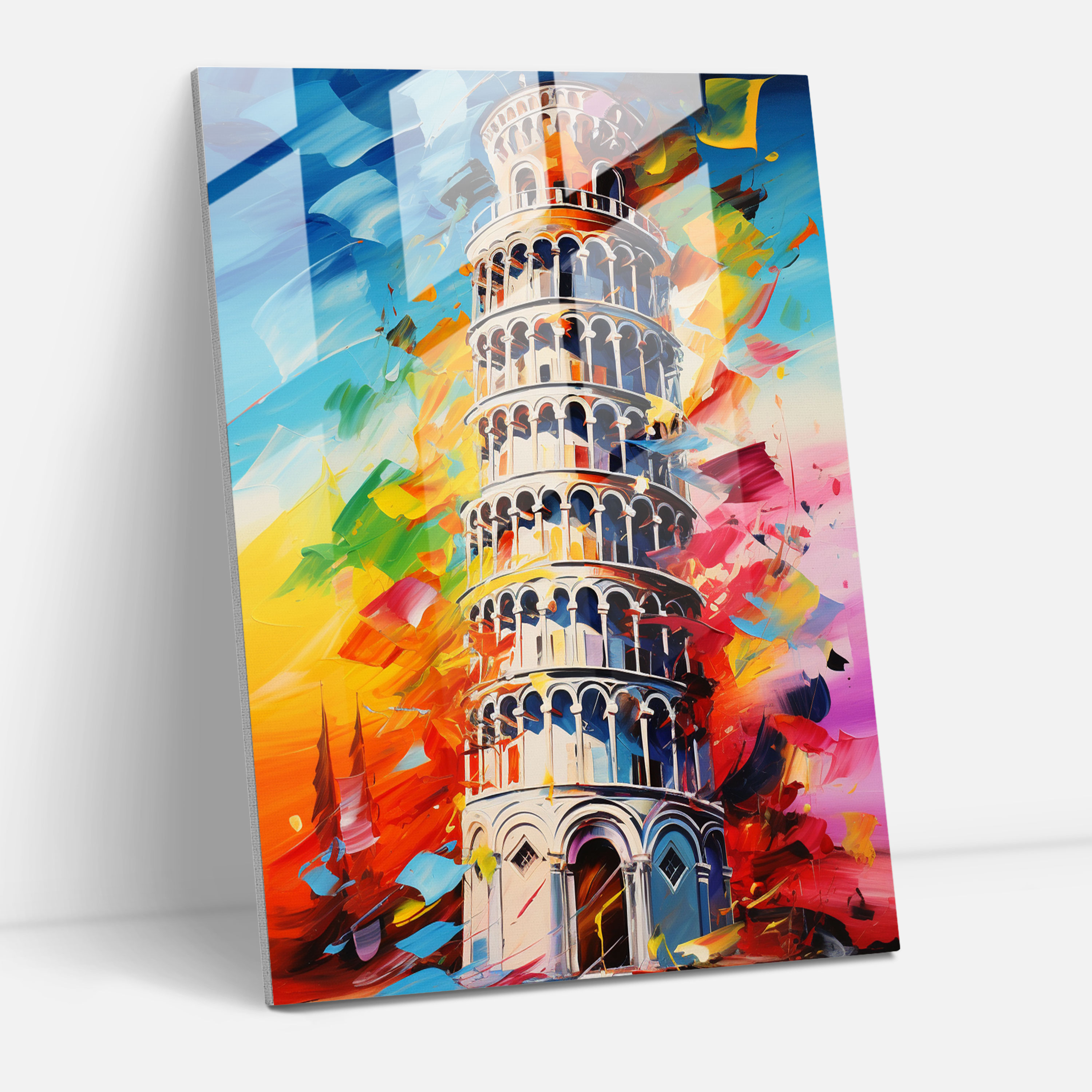 Leaning Tower Of Pisa Glass Print - Leaning Tower Of Pisa, Glass Print, Modern Art, Abstract Acrylic Painting