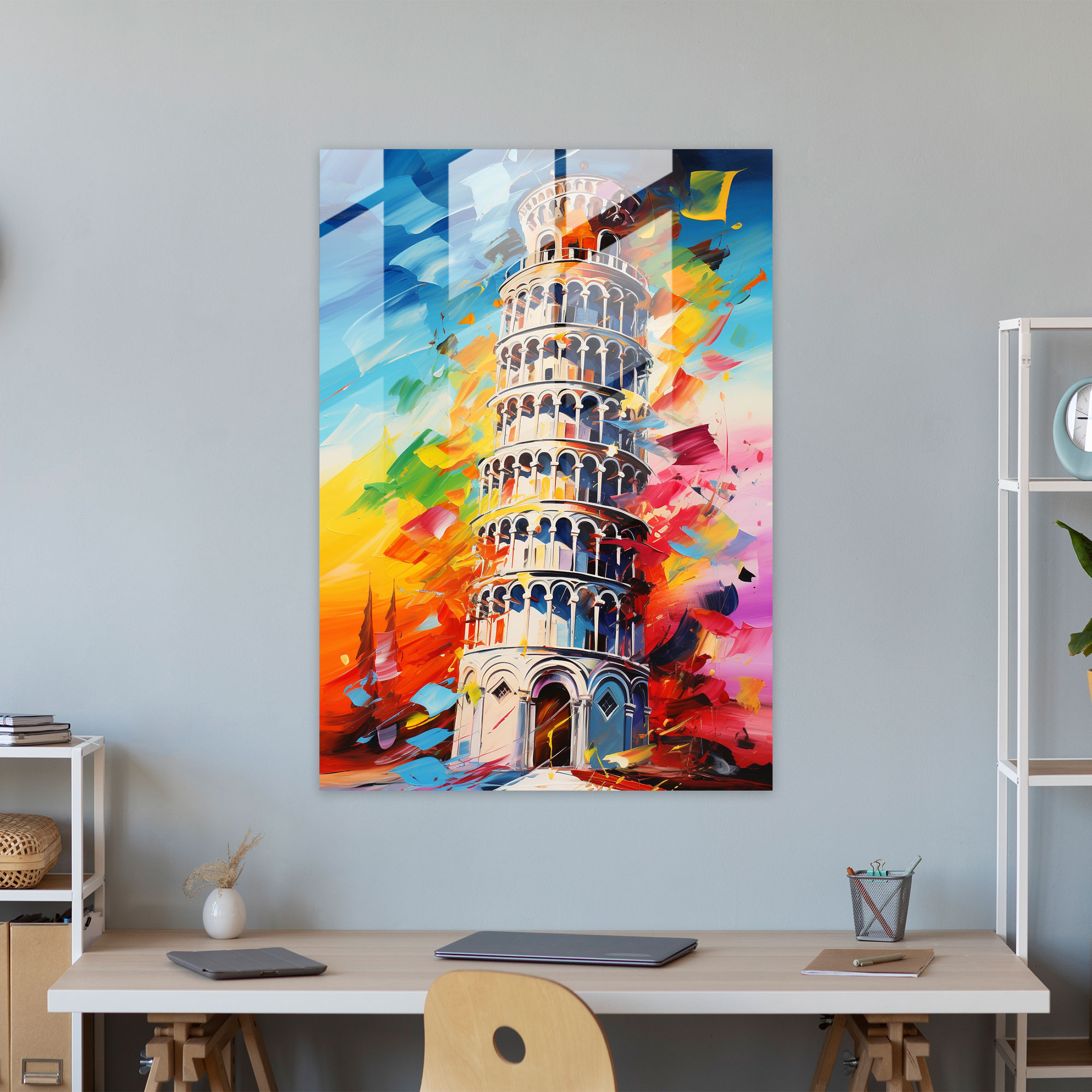 Leaning Tower Of Pisa Glass Print - Leaning Tower Of Pisa, Glass Print, Modern Art, Abstract Acrylic Painting