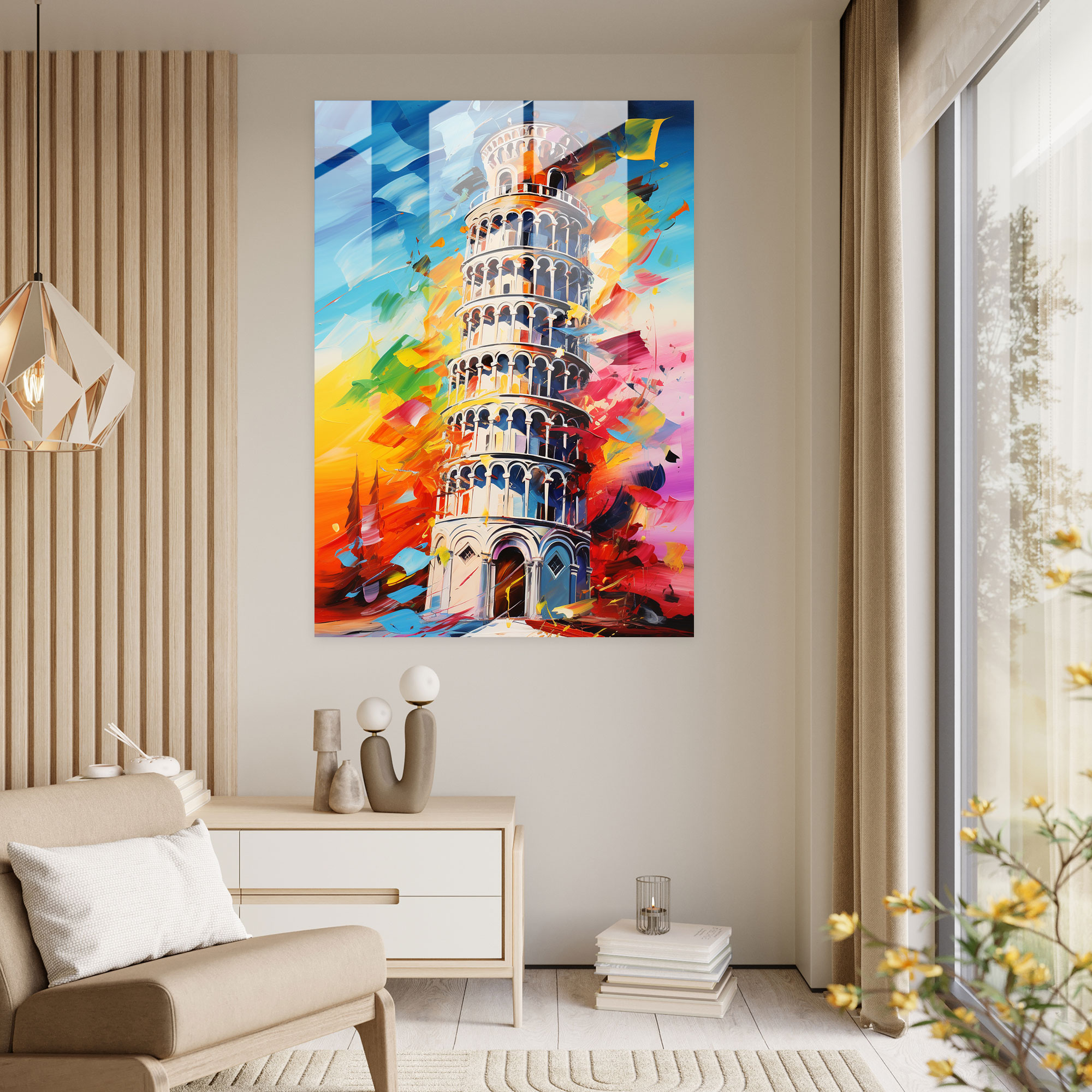Leaning Tower Of Pisa Glass Print - Leaning Tower Of Pisa, Glass Print, Modern Art, Abstract Acrylic Painting