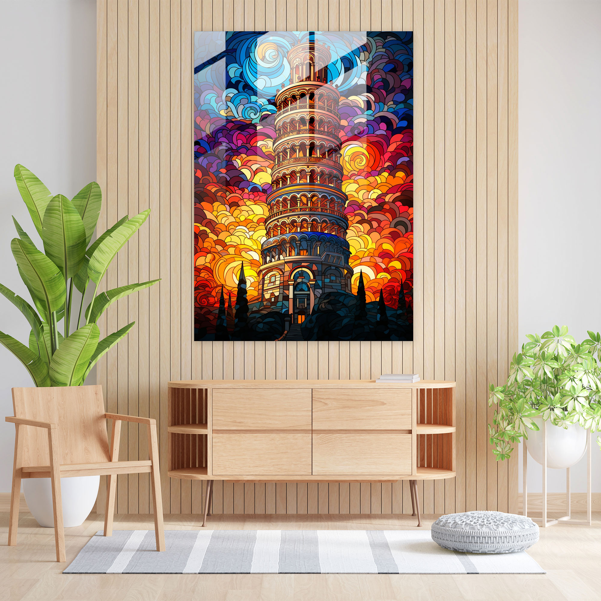 Pisa Eğik Kulesi Cam Tablo Baskı - Eşsiz Desenler Detaylı İşçilik Modern Sanat