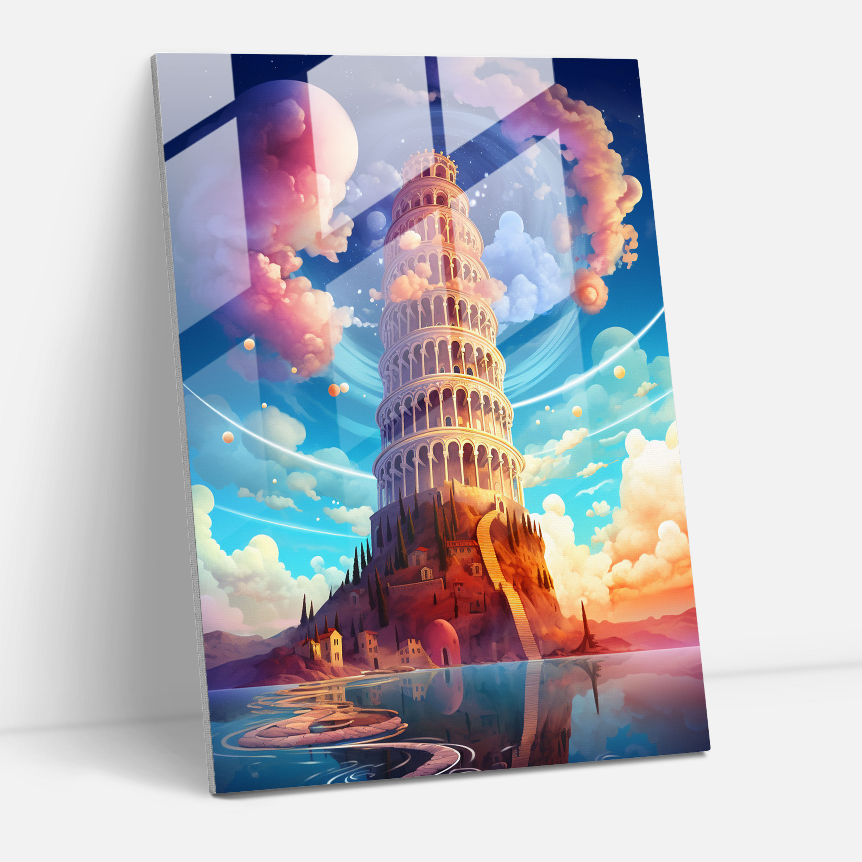 Leaning Tower Of Pisa Digital Glass Print - Leaning Tower Of Pisa, Digital Illustration, Modern Art, Home Decoration
