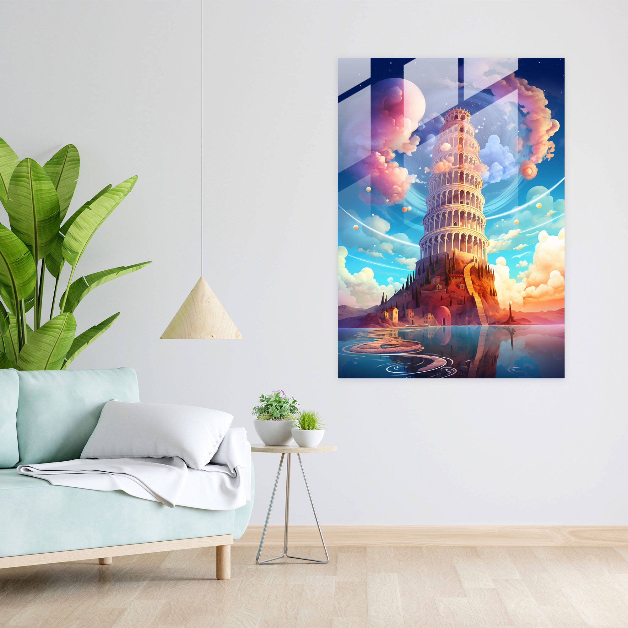 Leaning Tower Of Pisa Digital Glass Print - Leaning Tower Of Pisa, Digital Illustration, Modern Art, Home Decoration