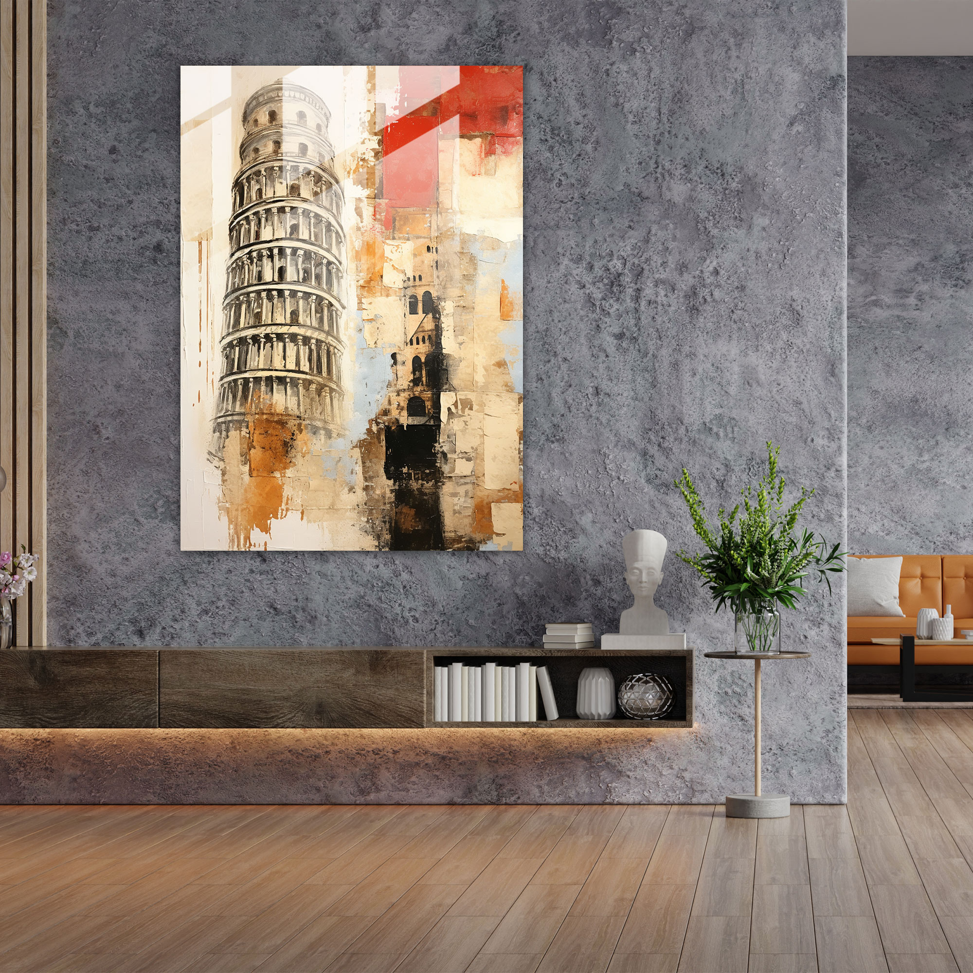 Pisa'nın Eğik Kulesi Modern Cam Tablo - Ev Dekorasyonu Cam Sanatı