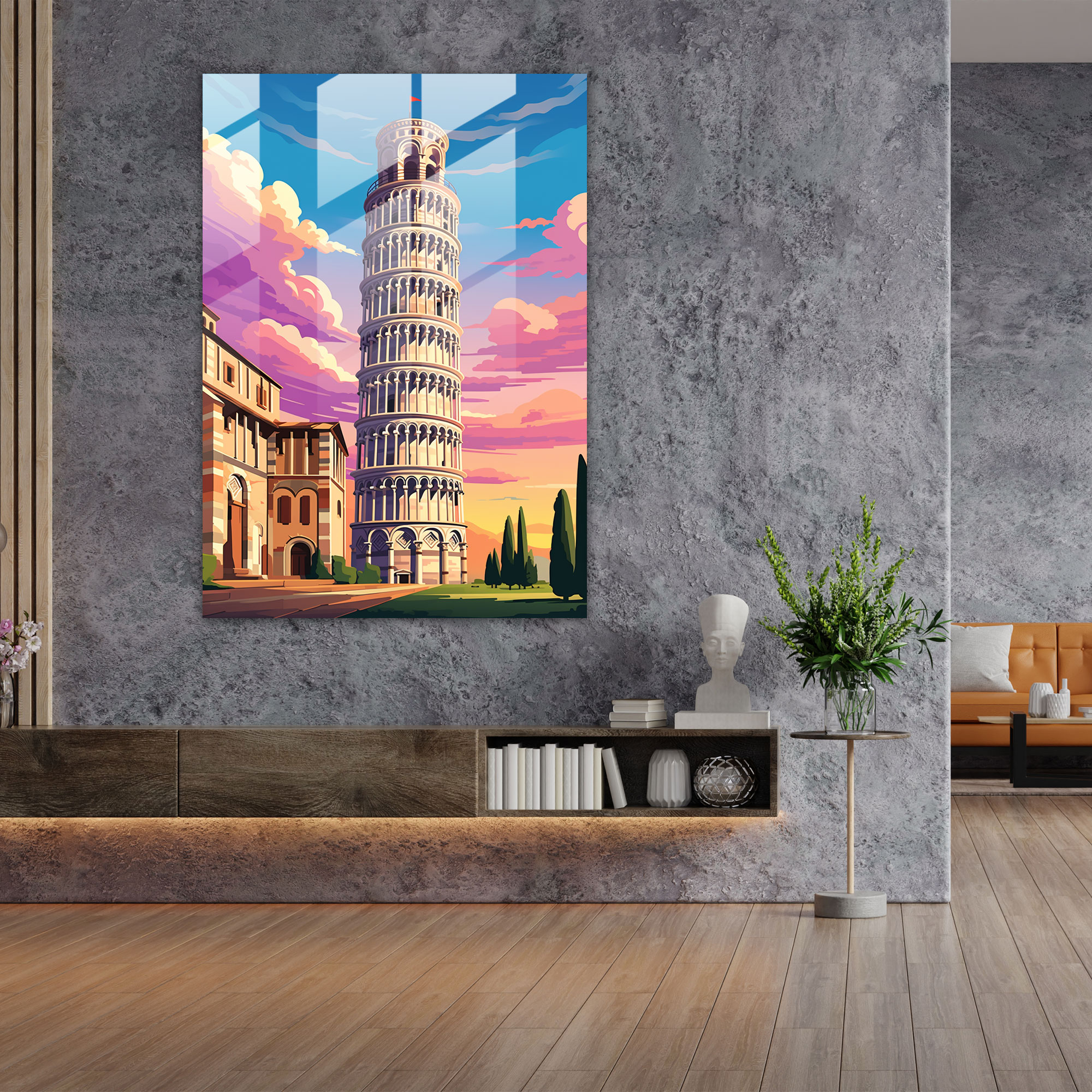 Eğilmiş Kule Pop Sanat Cam Tablo - Ev Dekorasyonu için Eğilmiş Kule Pop Sanat Cam Tablo