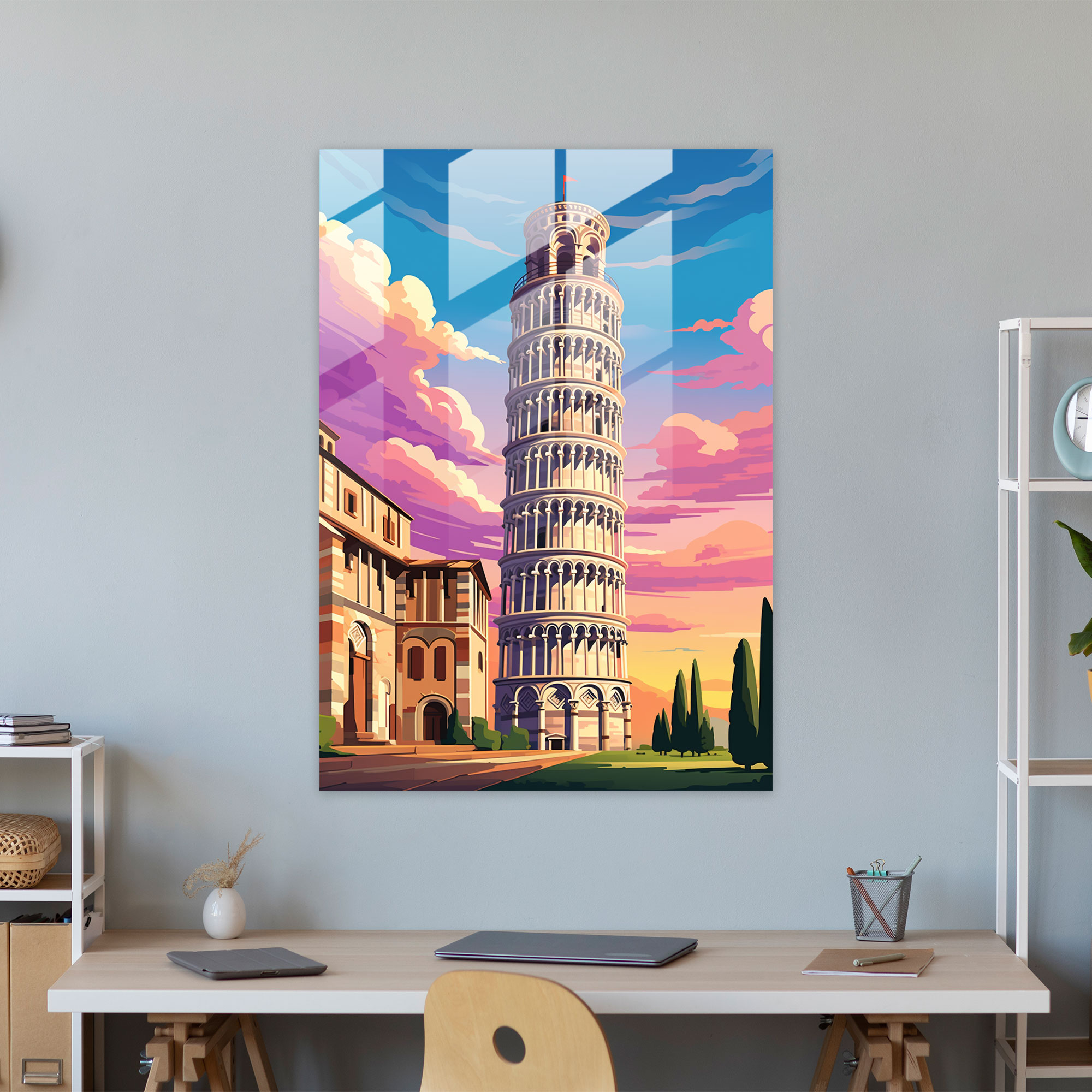 Eğilmiş Kule Pop Sanat Cam Tablo - Ev Dekorasyonu için Eğilmiş Kule Pop Sanat Cam Tablo