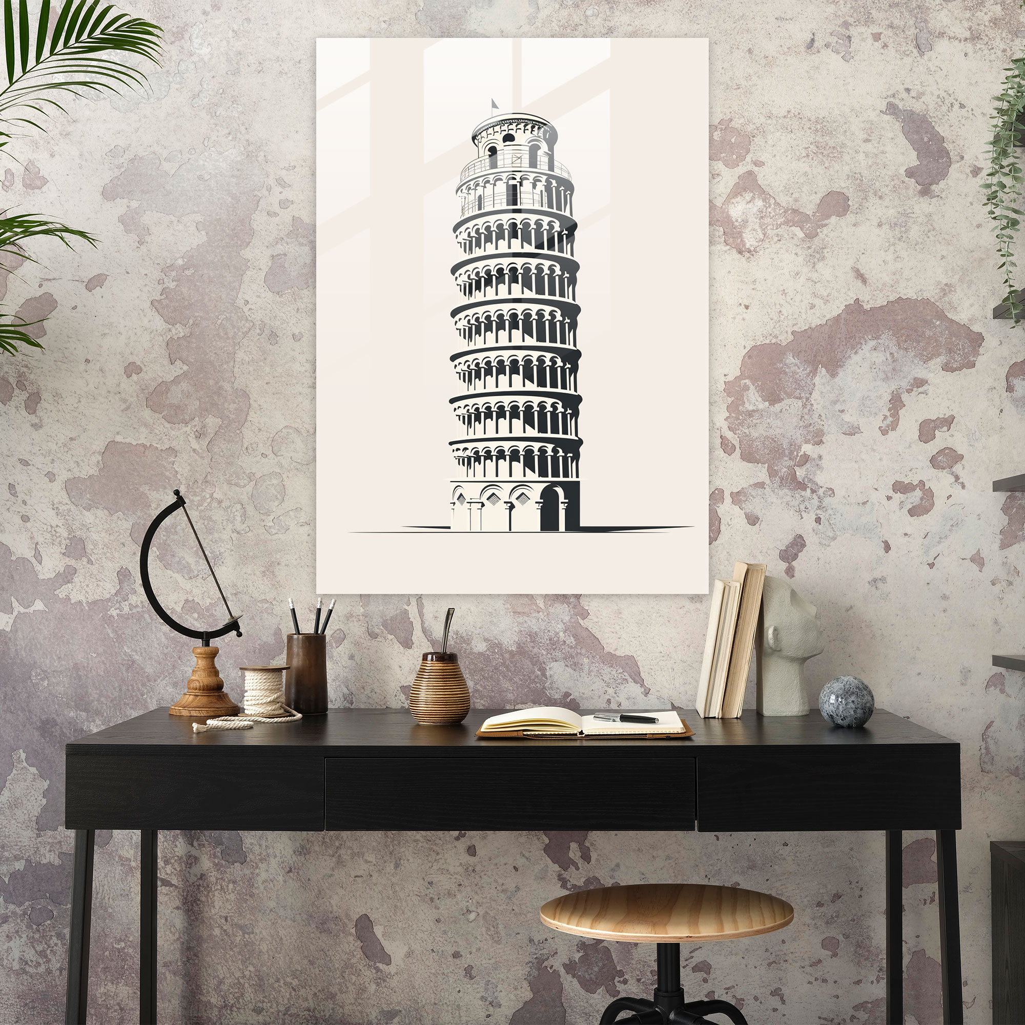 Leaning Tower Of Pisa Minimalist Glass Print - Leaning Tower Of Pisa, Modern Art, Leaning Tower Of Pisa, Simplified