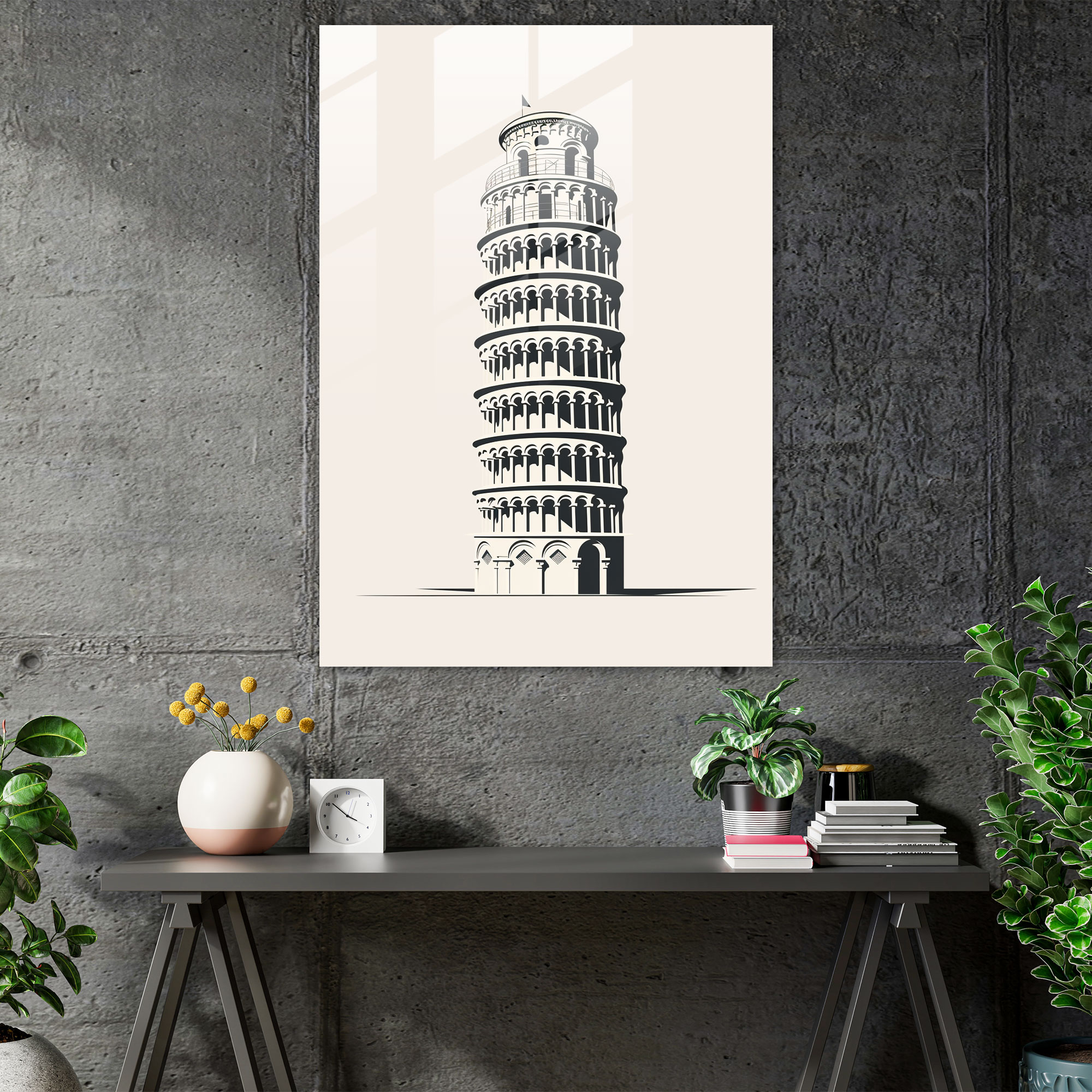 Leaning Tower Of Pisa Minimalist Glass Print - Leaning Tower Of Pisa, Modern Art, Leaning Tower Of Pisa, Simplified