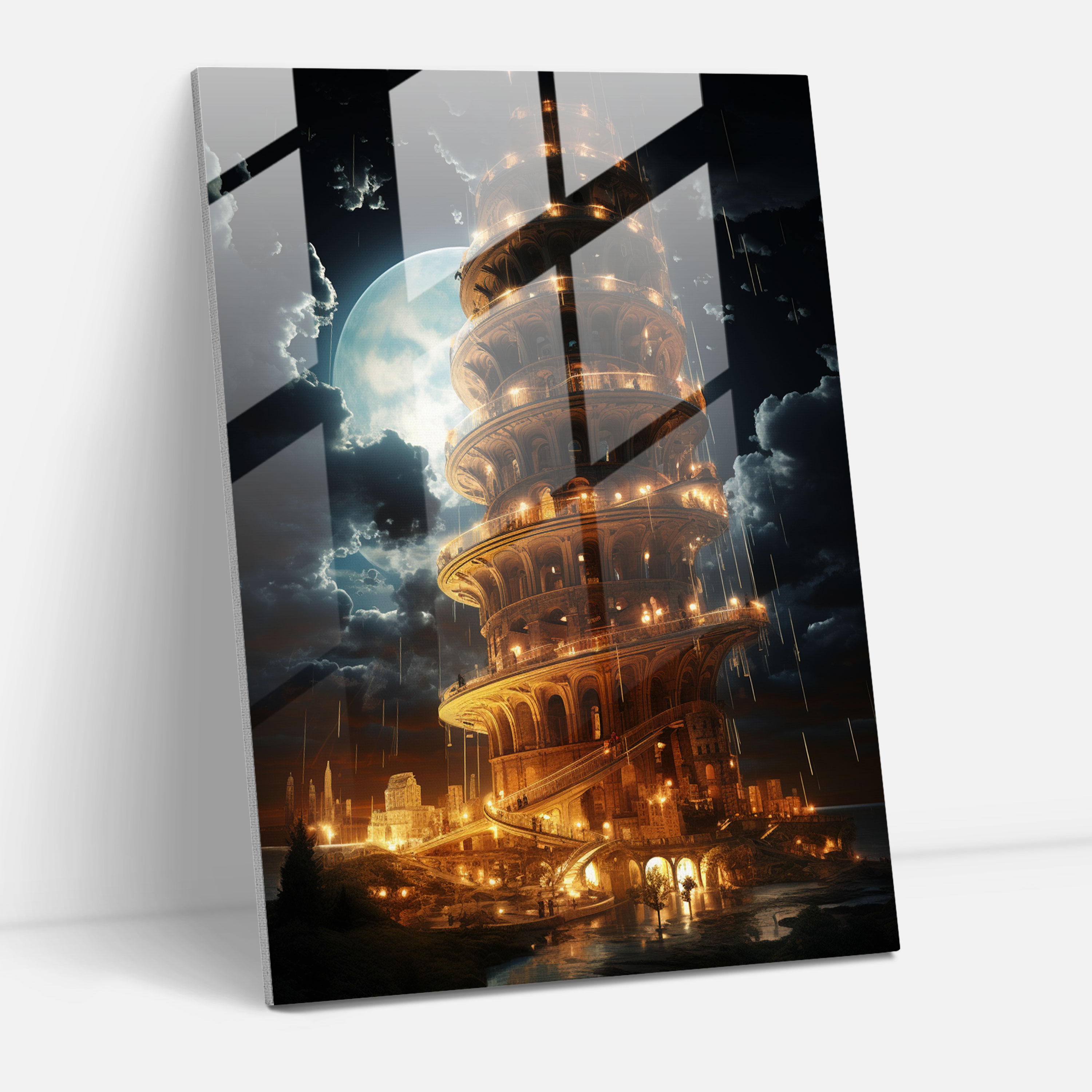 Leaning Tower Of Pisa Futuristic Glass Print - Leaning Tower Of Pisa, Modern Art, Glass Print, Glass Wall Art