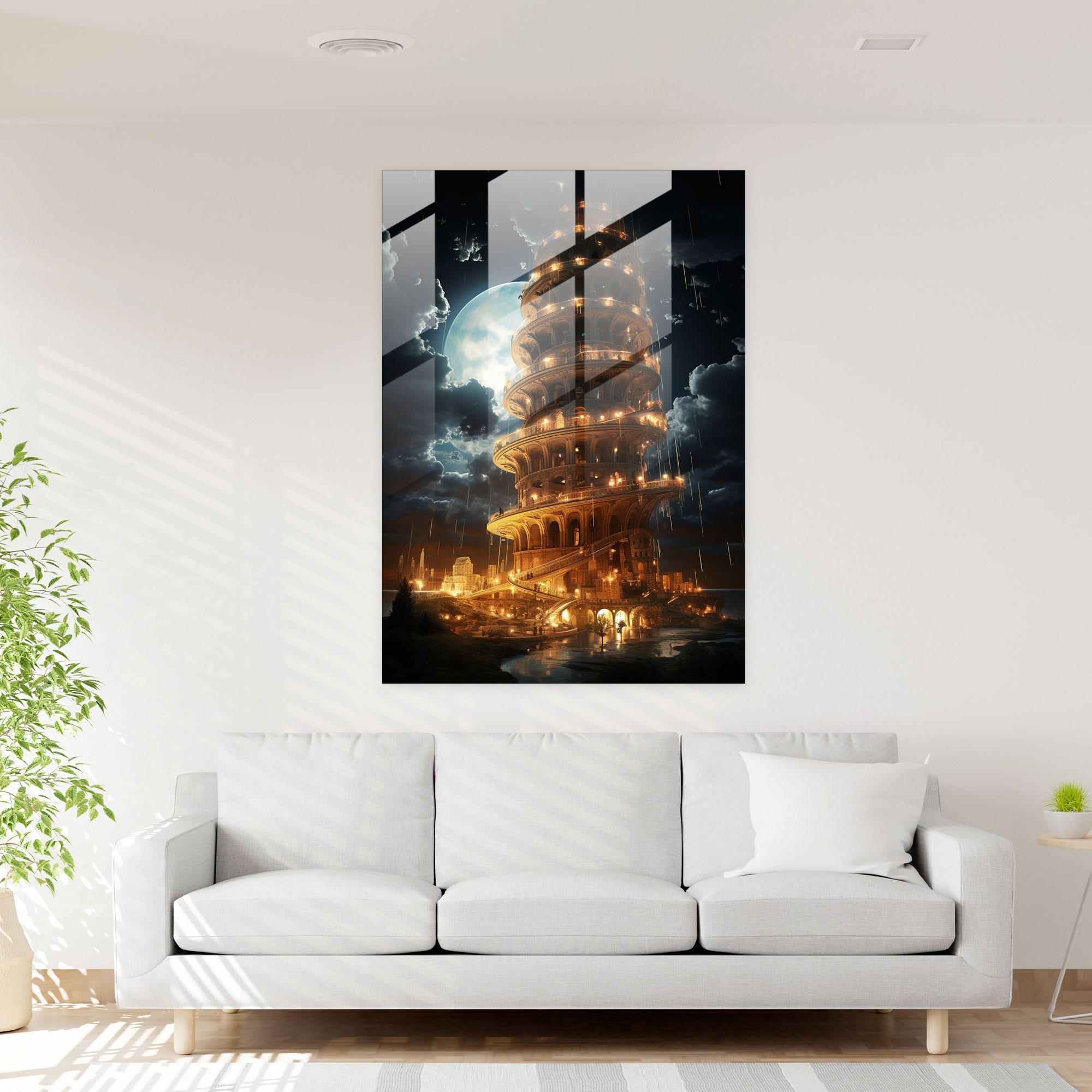 Leaning Tower Of Pisa Futuristic Glass Print - Leaning Tower Of Pisa, Modern Art, Glass Print, Glass Wall Art