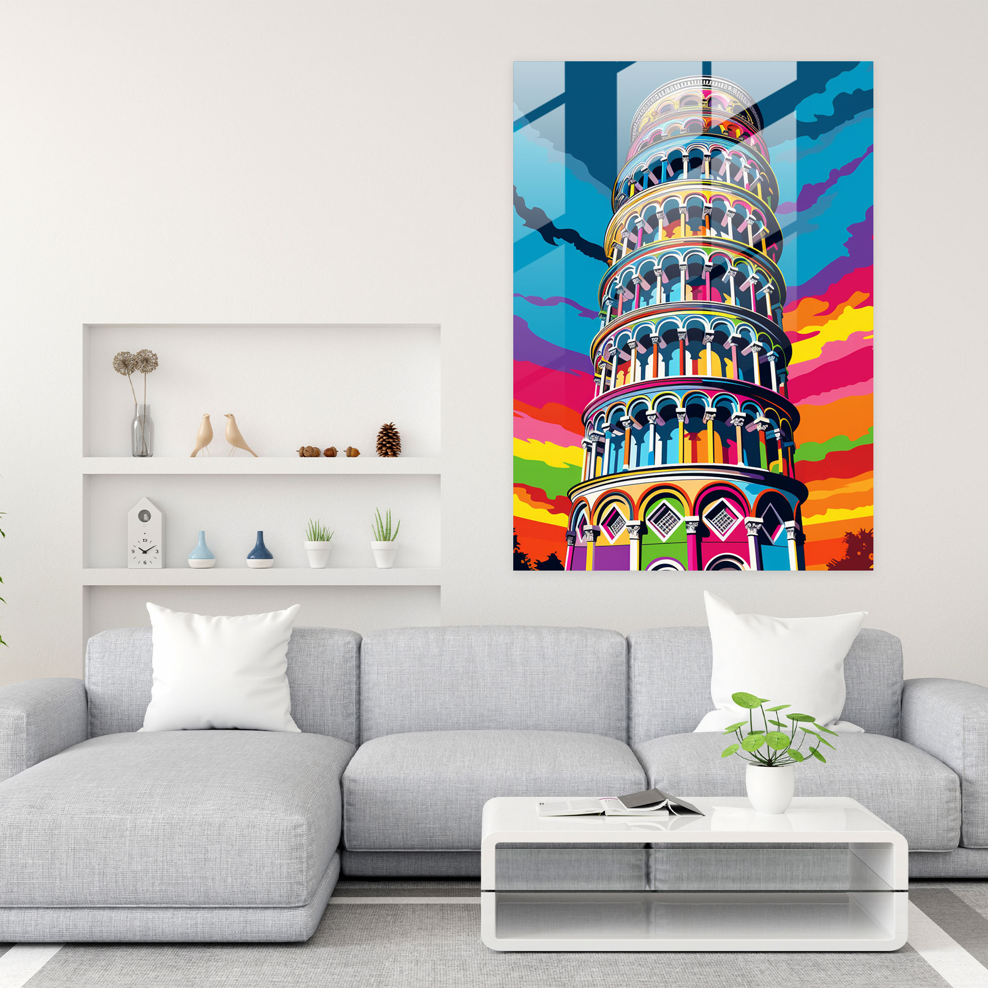 Leaning Tower Of Pisa Glass Print - Pop Art Inspired Print - Leaning Tower Of Pisa, Wall Decoration, Comic Book Style, Leaning Tower Of Pisa