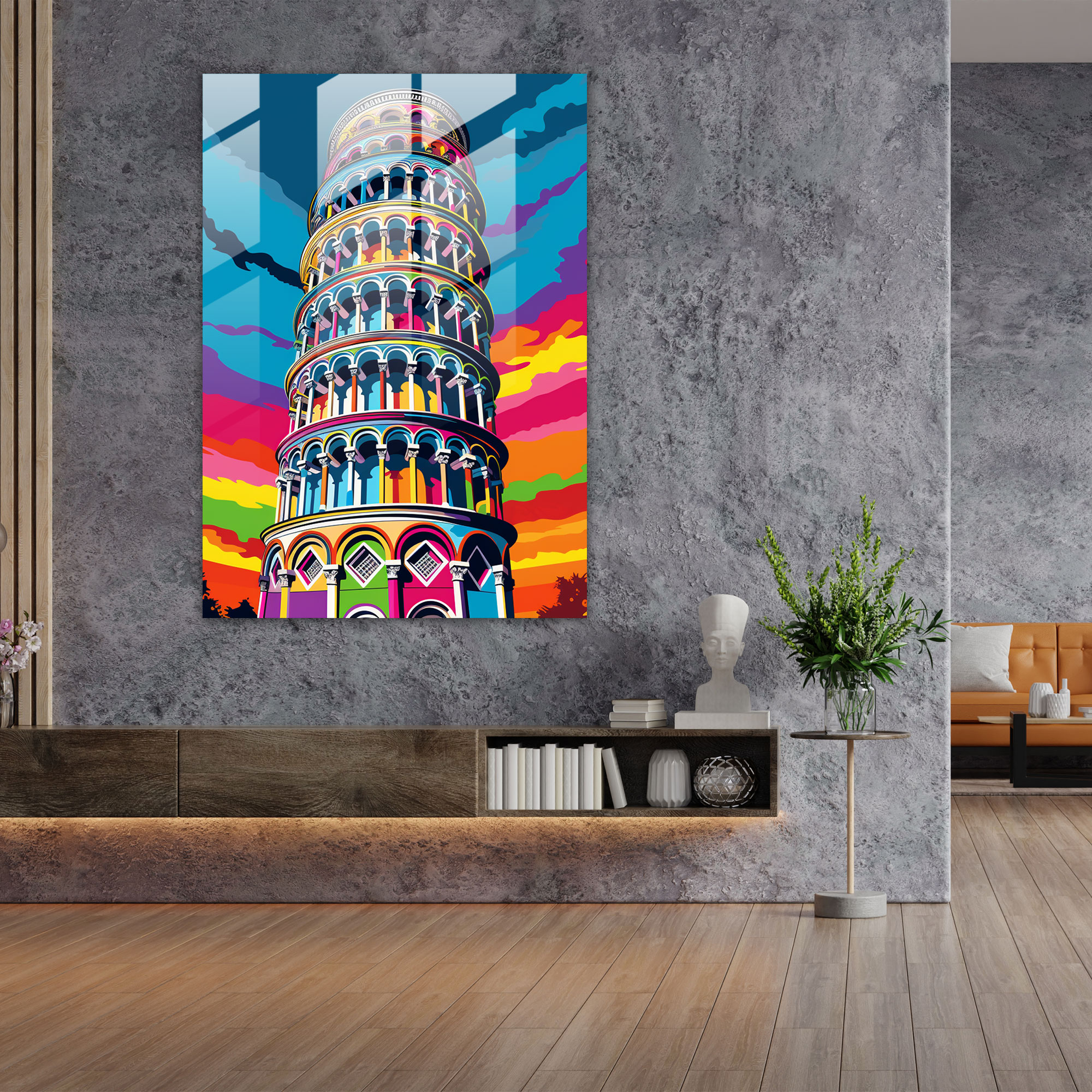 Leaning Tower Of Pisa Glass Print - Pop Art Inspired Print - Leaning Tower Of Pisa, Wall Decoration, Comic Book Style, Leaning Tower Of Pisa