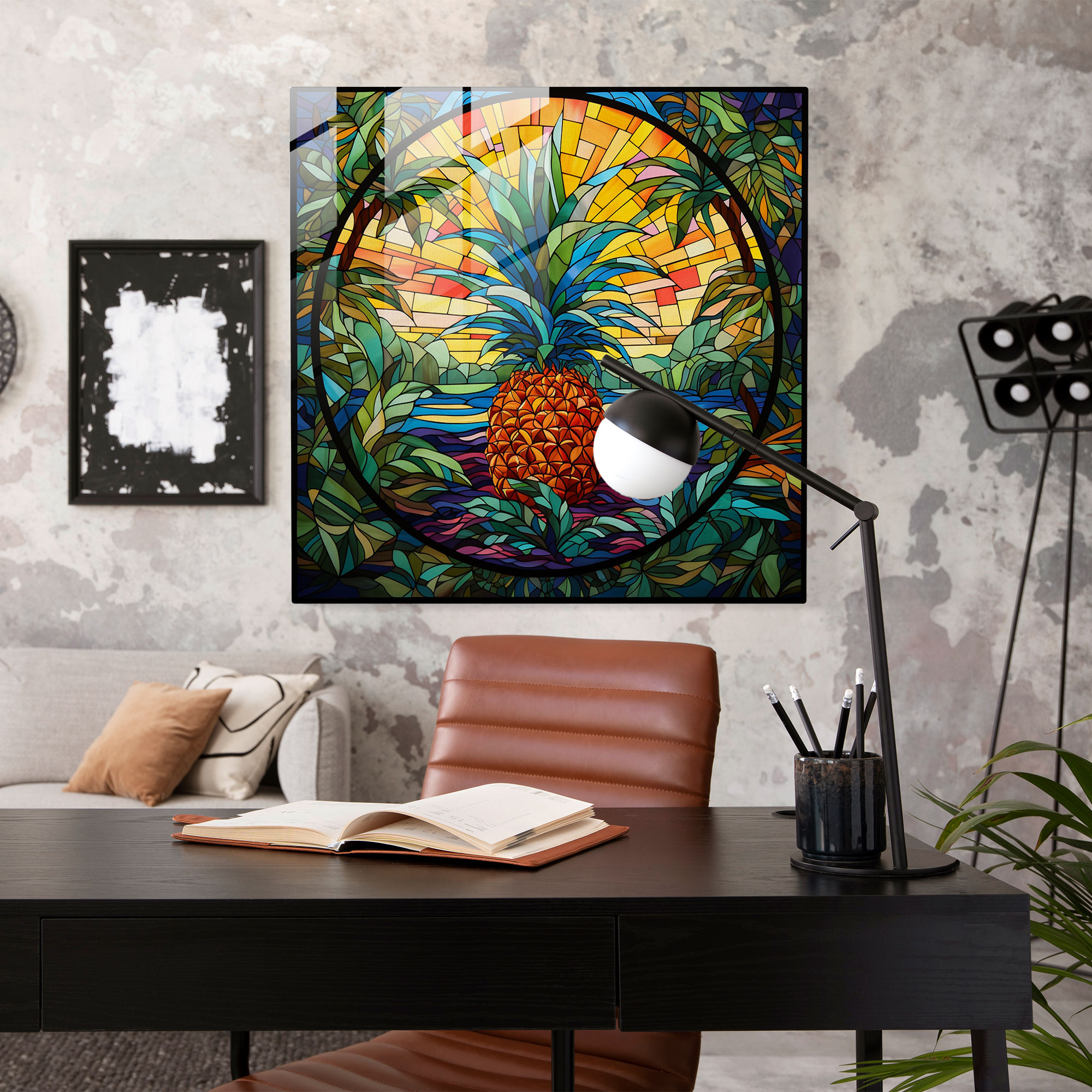Kaleidoscope Pineapple Stained Glass Art - Pineapple, Pineapple, Home Decoration, Glass Wall Art