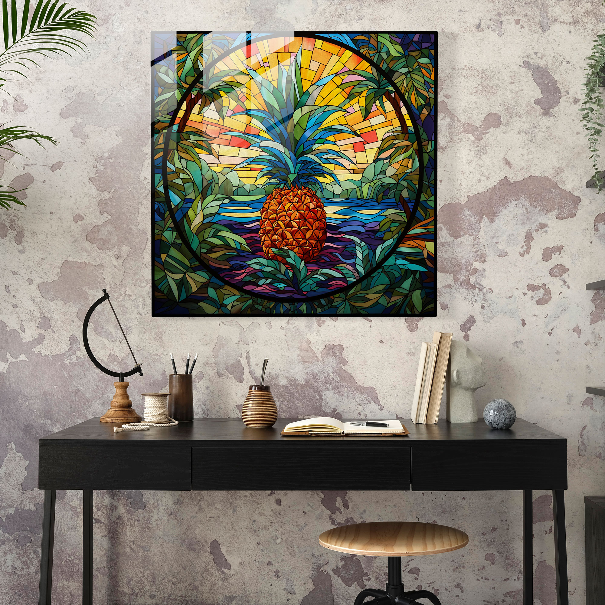 Kaleidoscope Pineapple Stained Glass Art - Pineapple, Pineapple, Home Decoration, Glass Wall Art