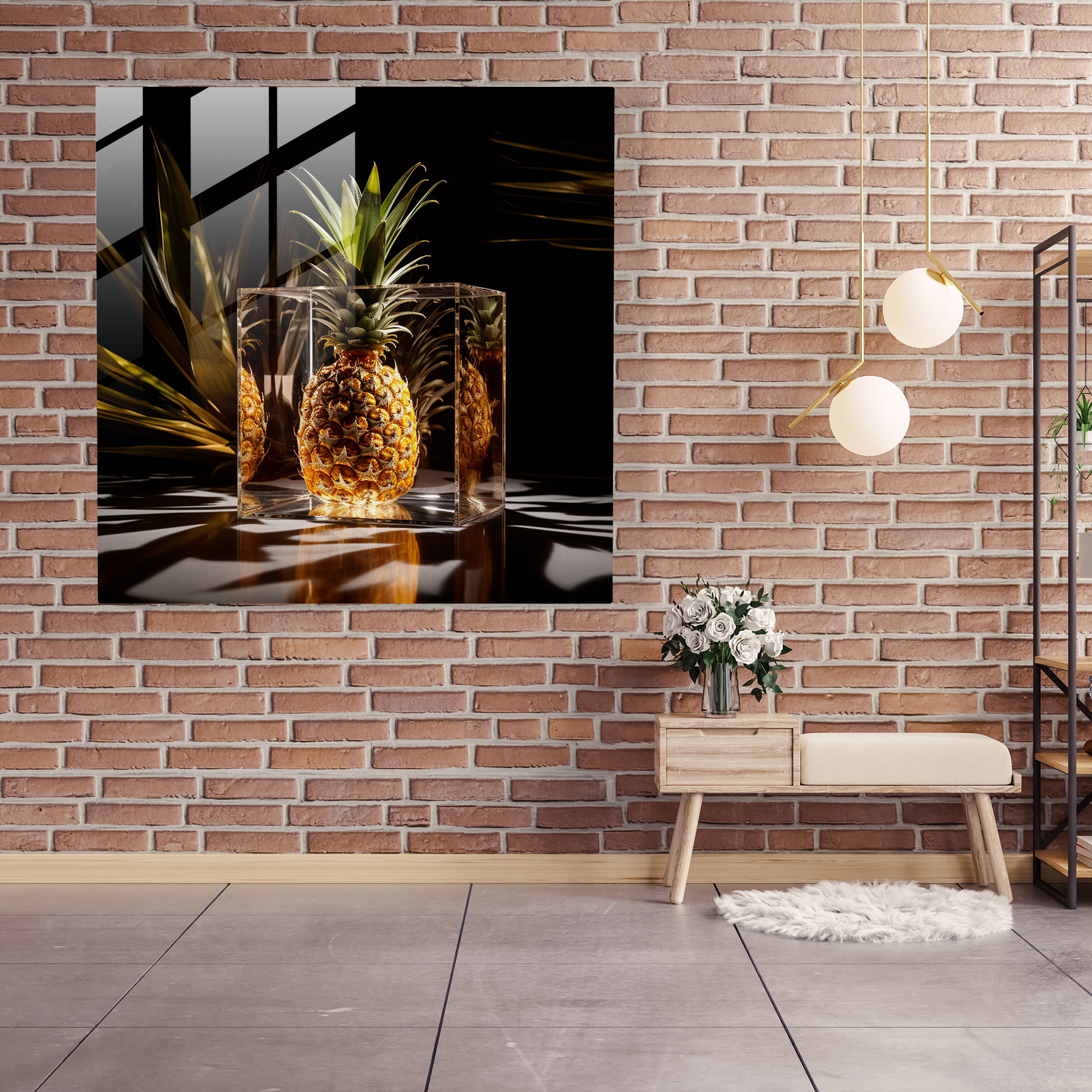 Geometric Pineapple Abstract Glass Print - Pineapple, Wall Decoration, Abstract, Home Decoration