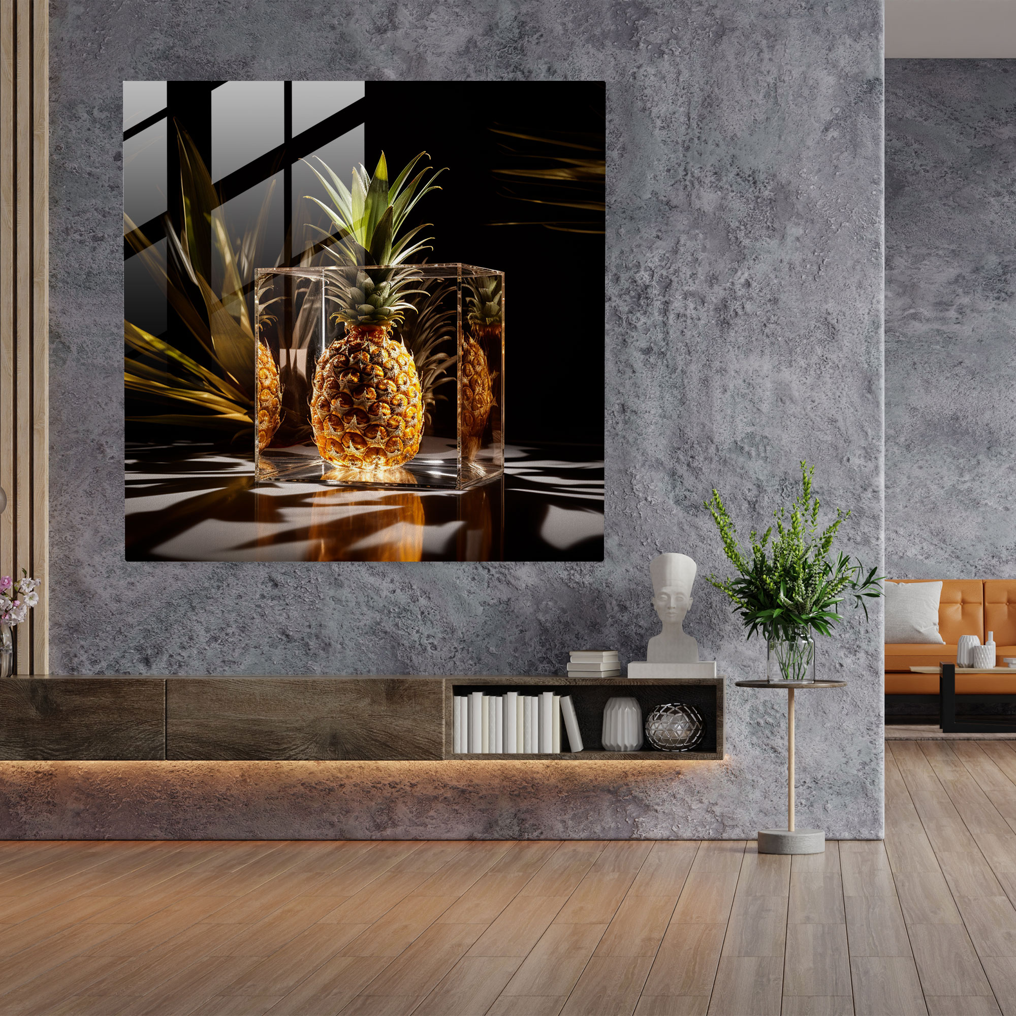 Geometric Pineapple Abstract Glass Print - Pineapple, Wall Decoration, Abstract, Home Decoration