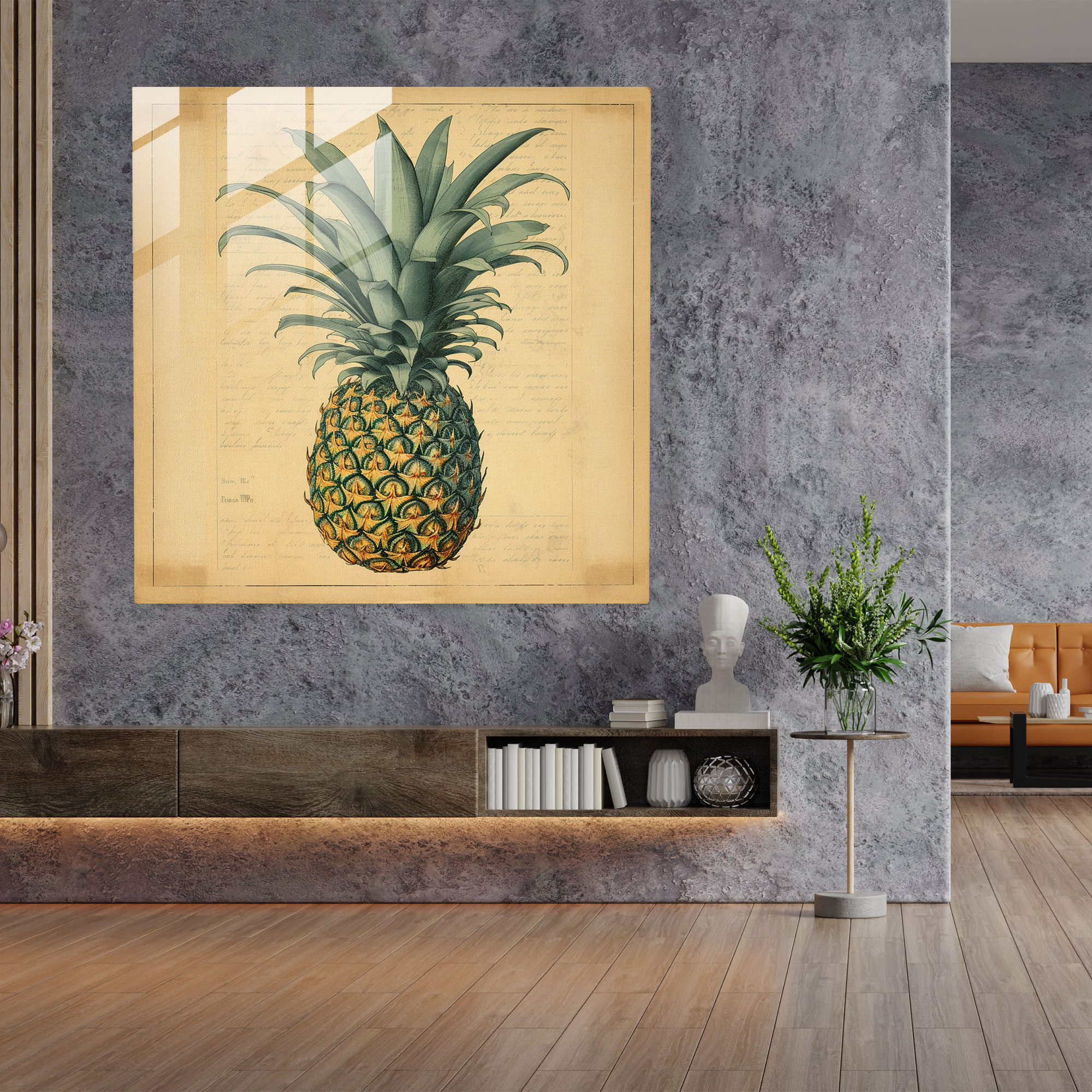 Vintage Ananas Retro Glasbild - Ananas Retro-inspiriert Glas Wandkunst Wohnkultur