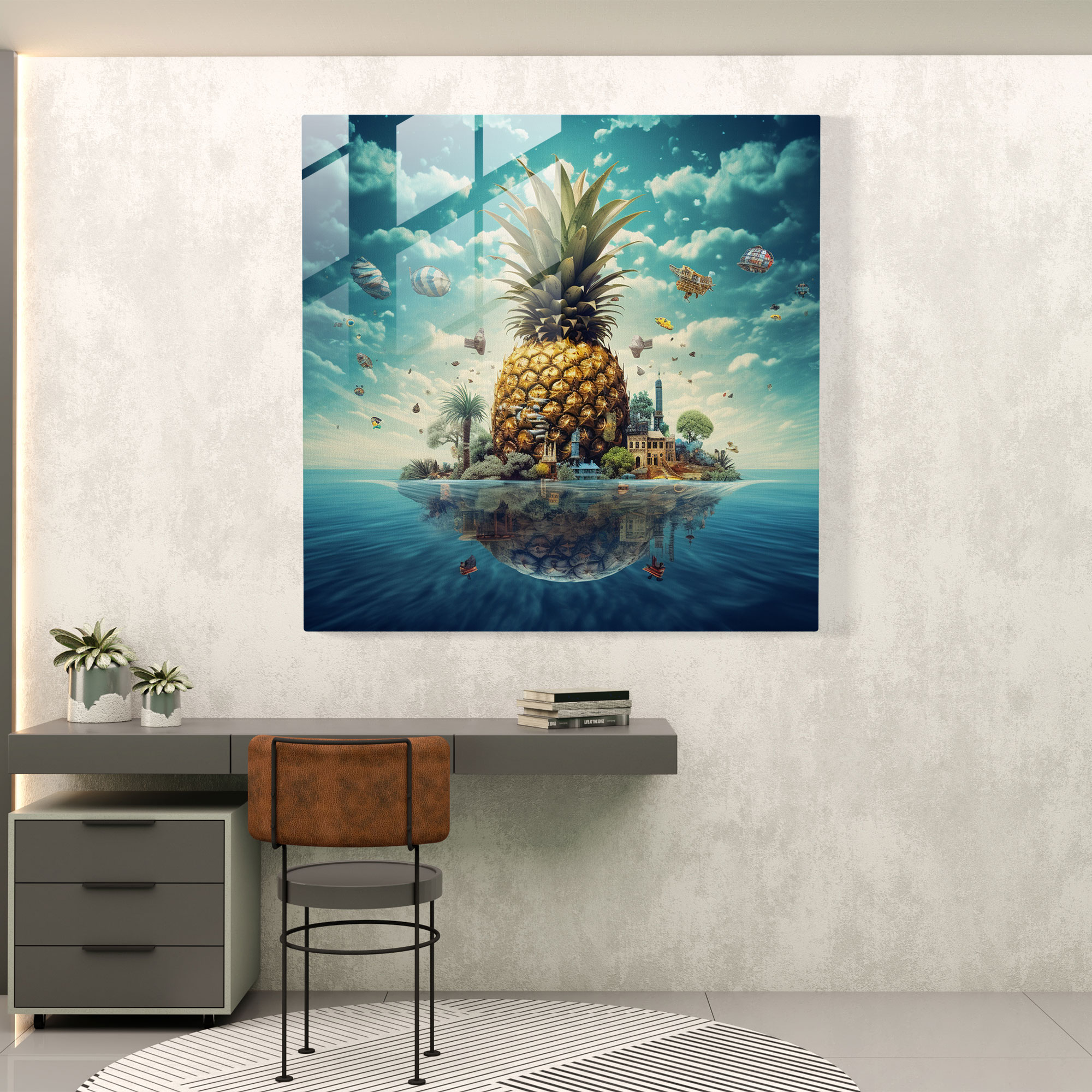 Dreamscape Pineapple Surreal Glass Print - Pineapple, Glass Wall Art, Wall Decoration, Glass Art