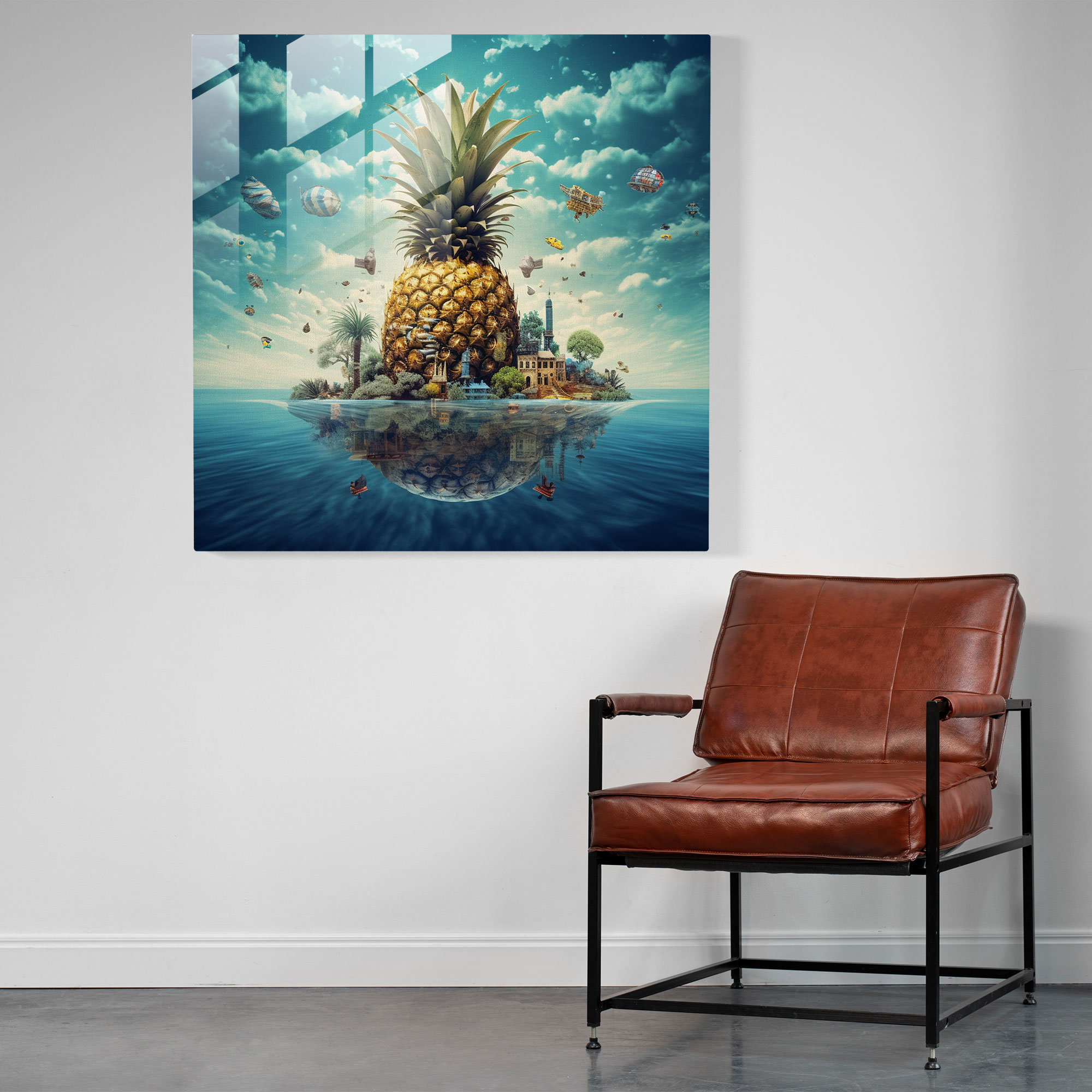 Dreamscape Pineapple Surreal Glass Print - Pineapple, Glass Wall Art, Wall Decoration, Glass Art