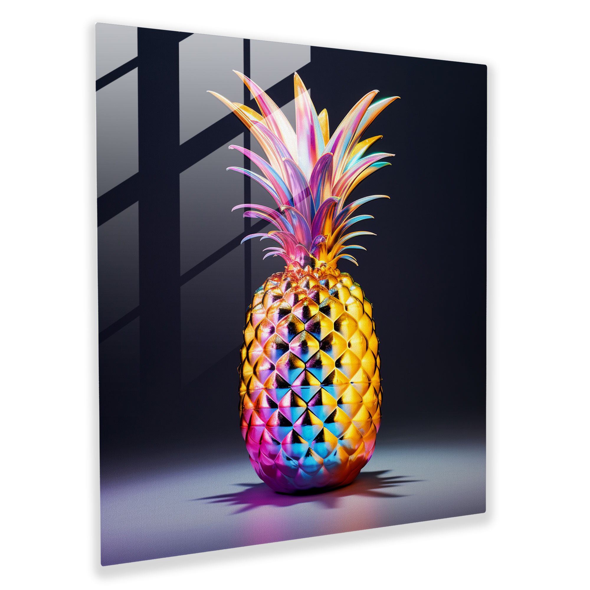Holographisches Ananas Futuristisches Glasbild - Ananas holographischer Effekt Glas Wandkunst futuristisch