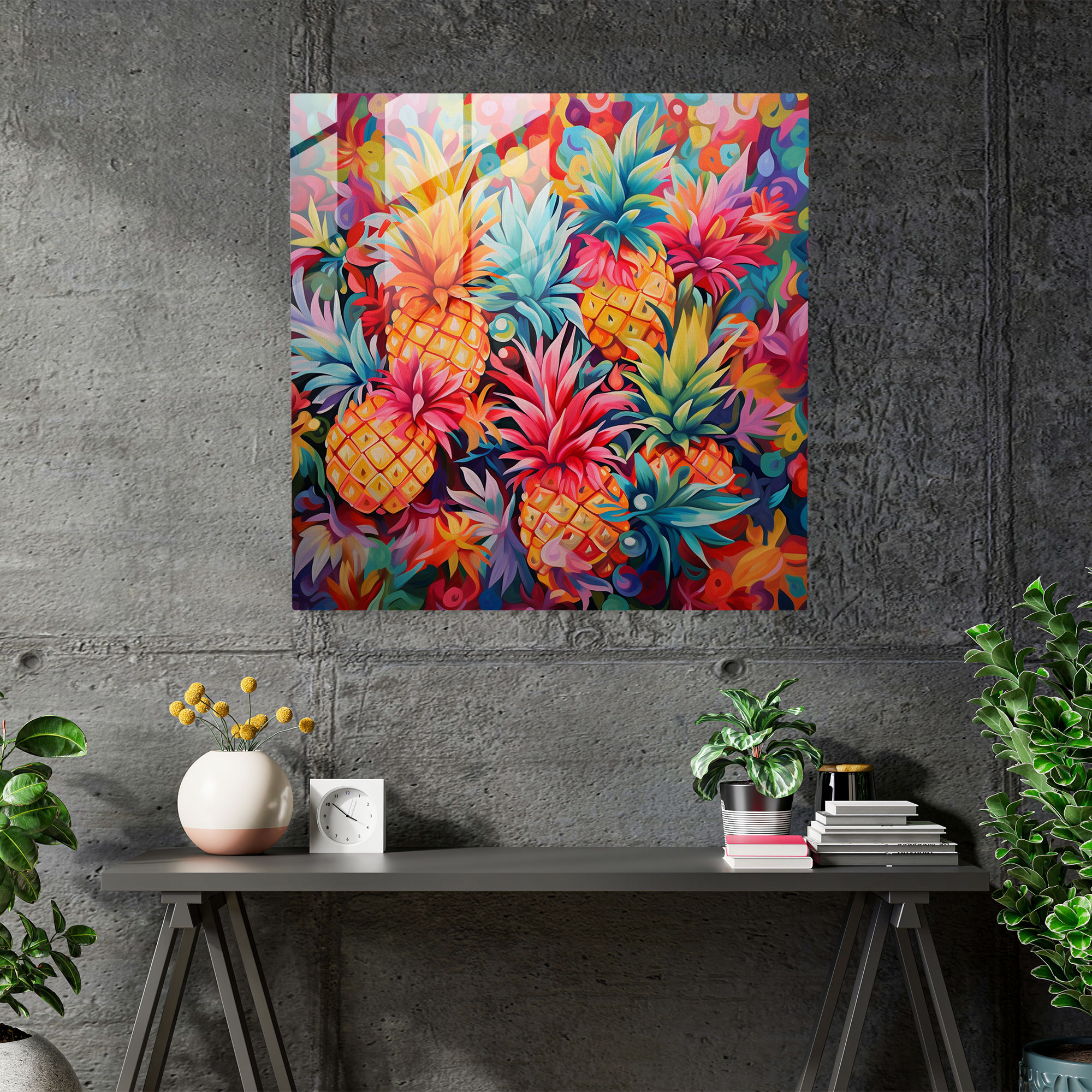 Tropical Paradise Pineapple Glass Print - Pineapple, Glass Art, Glass Wall Art, Pineapple