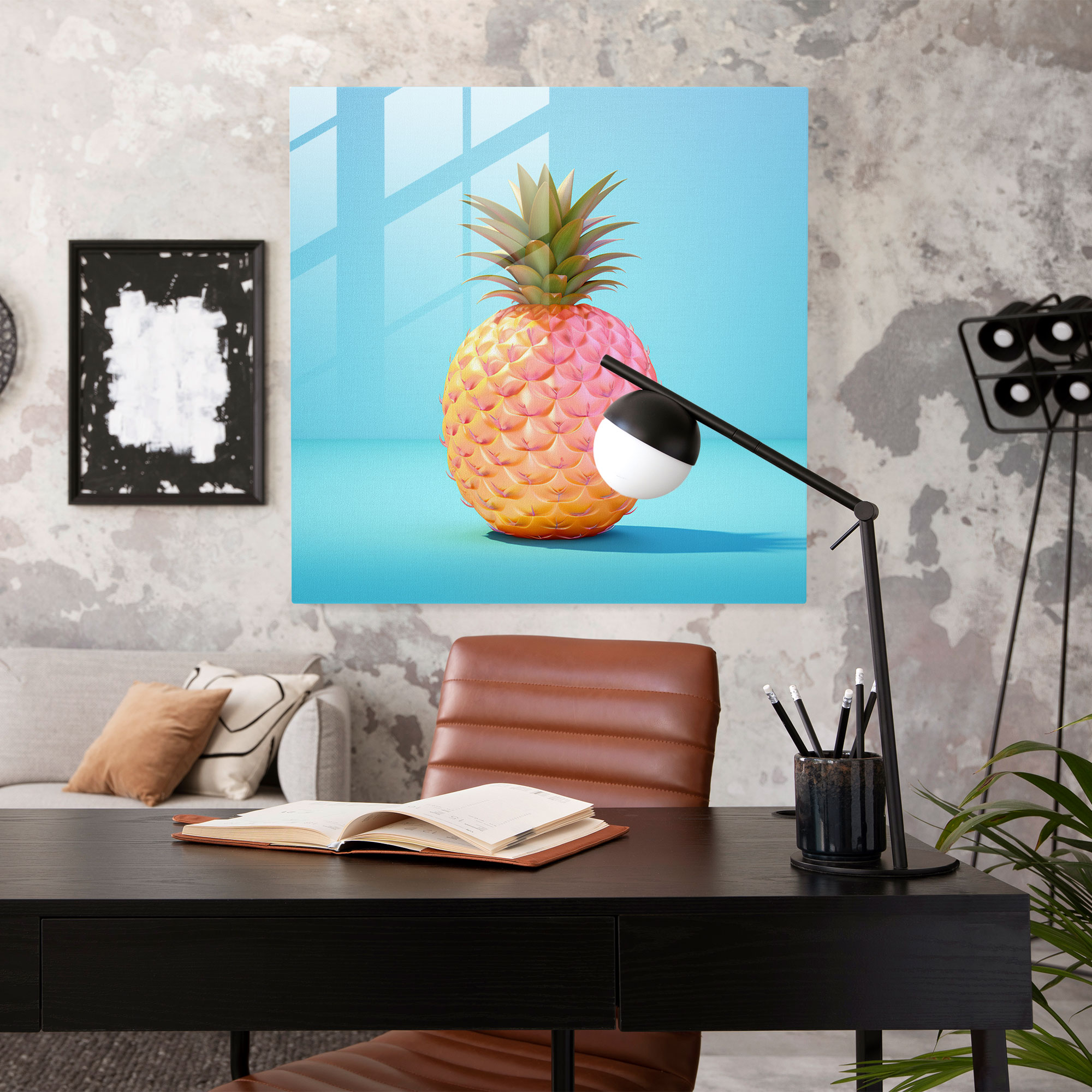 Glasbild Ananas Strandball Druck - Ananas modern Wanddekoration Glaskunst