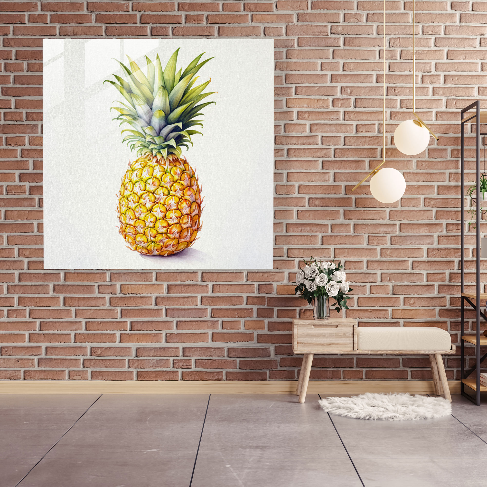 Juicy Slice Pineapple Glass Print - Pineapple, Glass Print, Realistic, Pineapple
