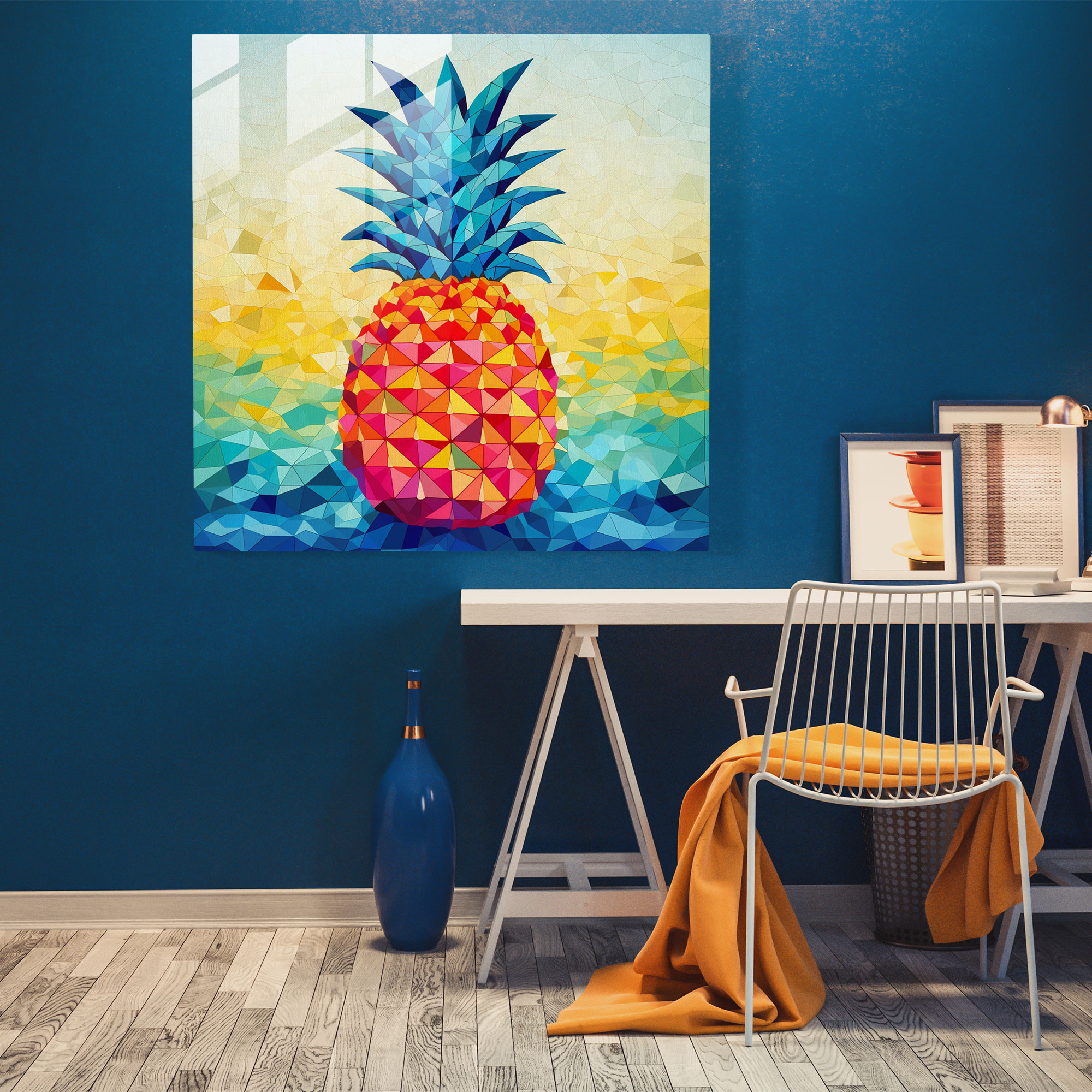 Geometrisches Ananas-Mosaikglasbild - Ananas Wanddekoration Glaskunst Geometrisch