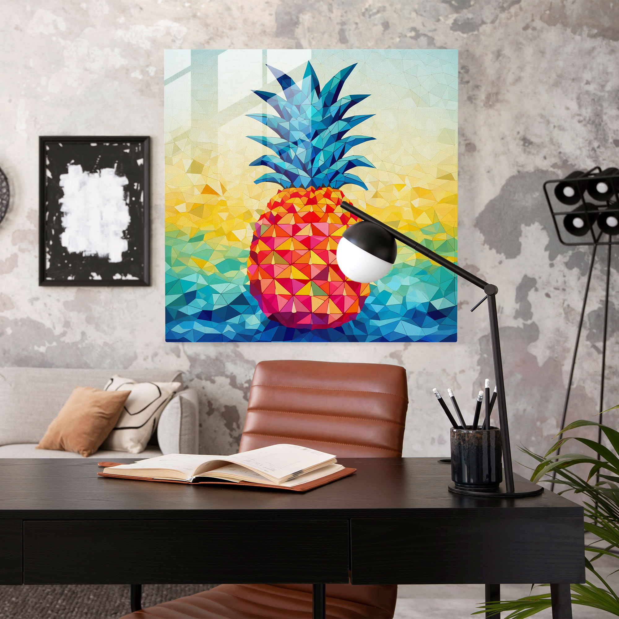 Geometrisches Ananas-Mosaikglasbild - Ananas Wanddekoration Glaskunst Geometrisch