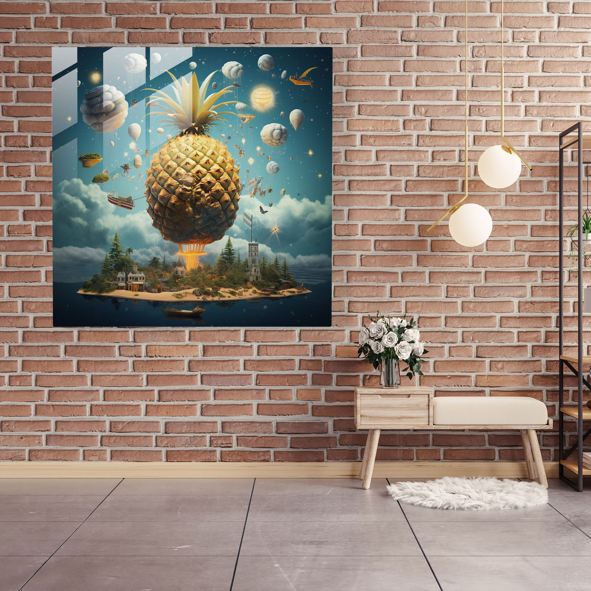 Dreamscape Pineapple Glass Print - Pineapple, Modern Art, Dreamlike, Pineapple
