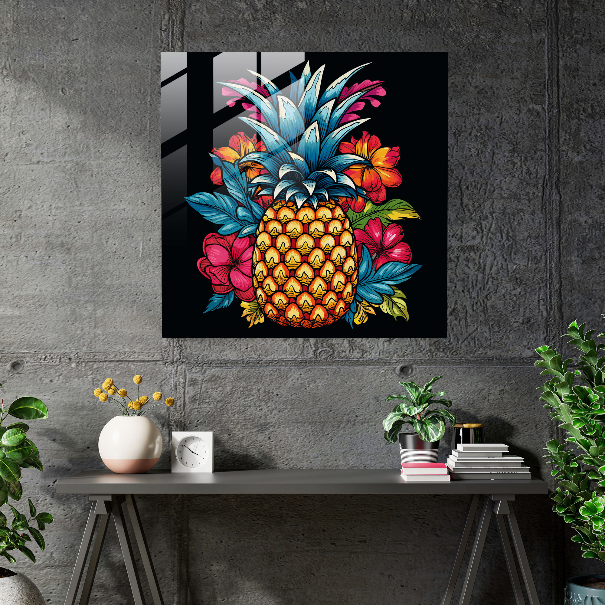 Pineapple Glasbild - Ananas Glasbild Wanddekoration lebendig