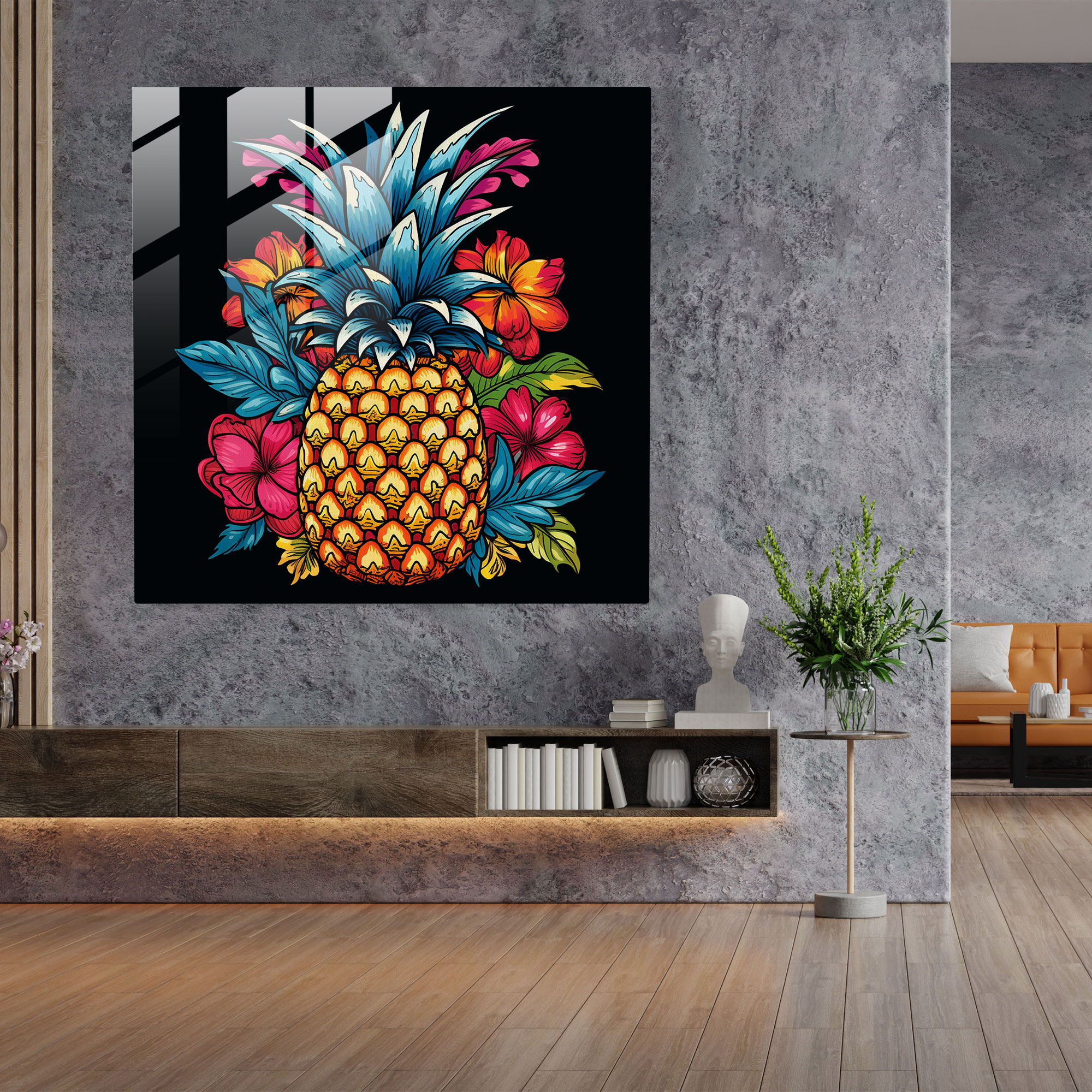 Pineapple Glasbild - Ananas Glasbild Wanddekoration lebendig