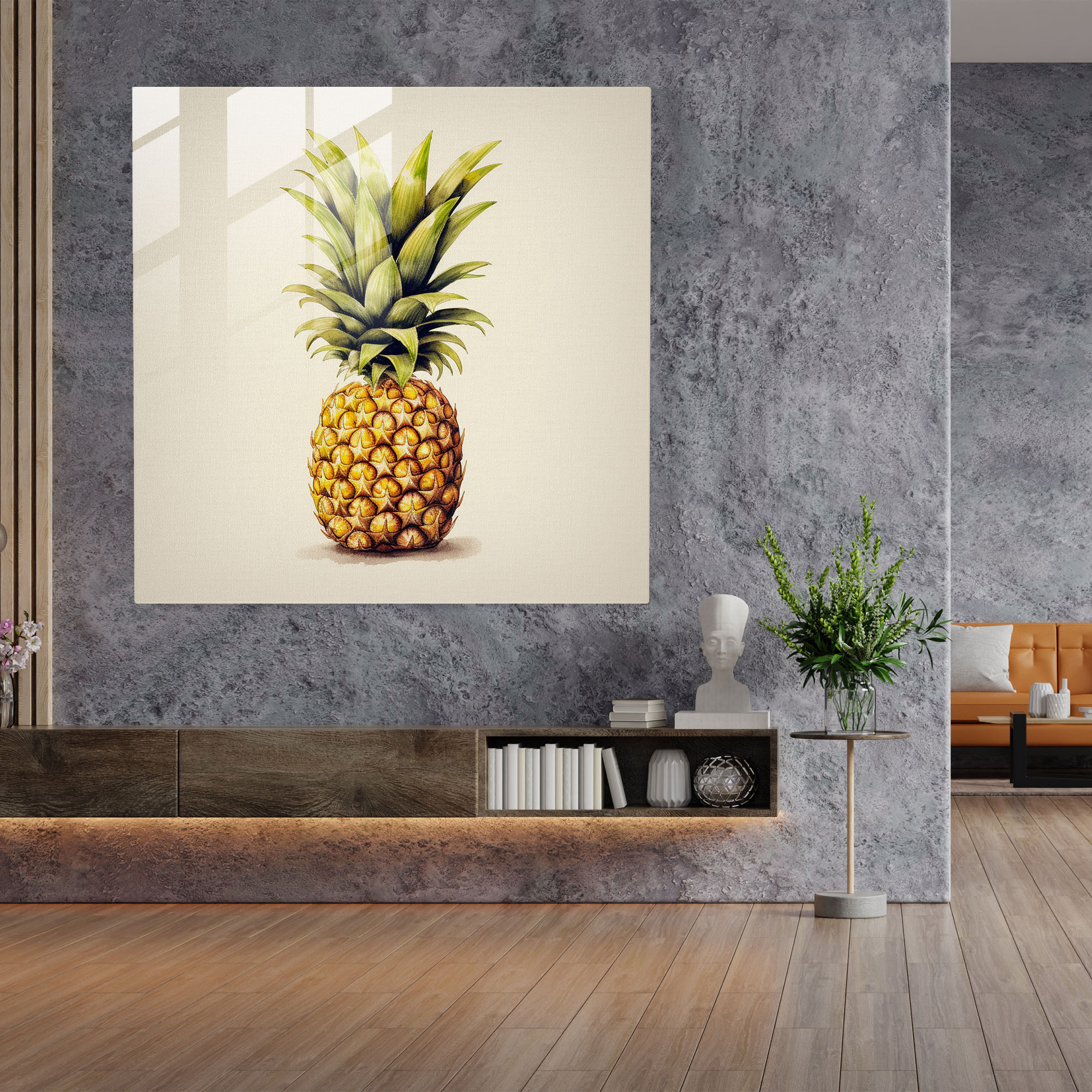 Glasbild Ananas Krönung - Ananas Glas Kunst Aquarell Illustration Wanddekoration