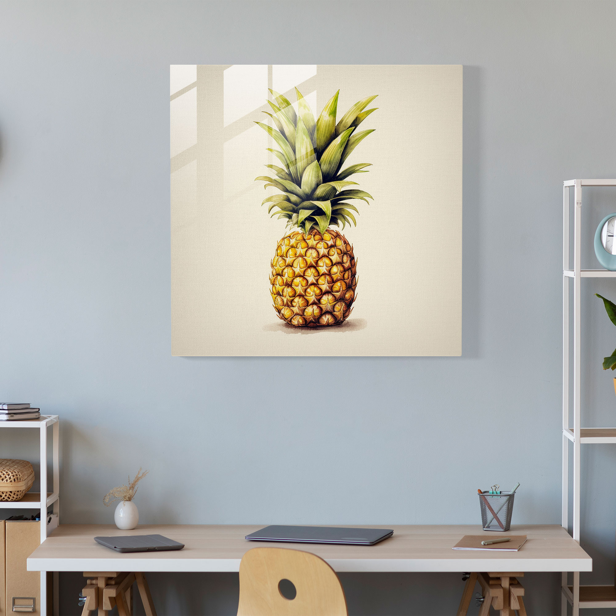 Glasbild Ananas Krönung - Ananas Glas Kunst Aquarell Illustration Wanddekoration