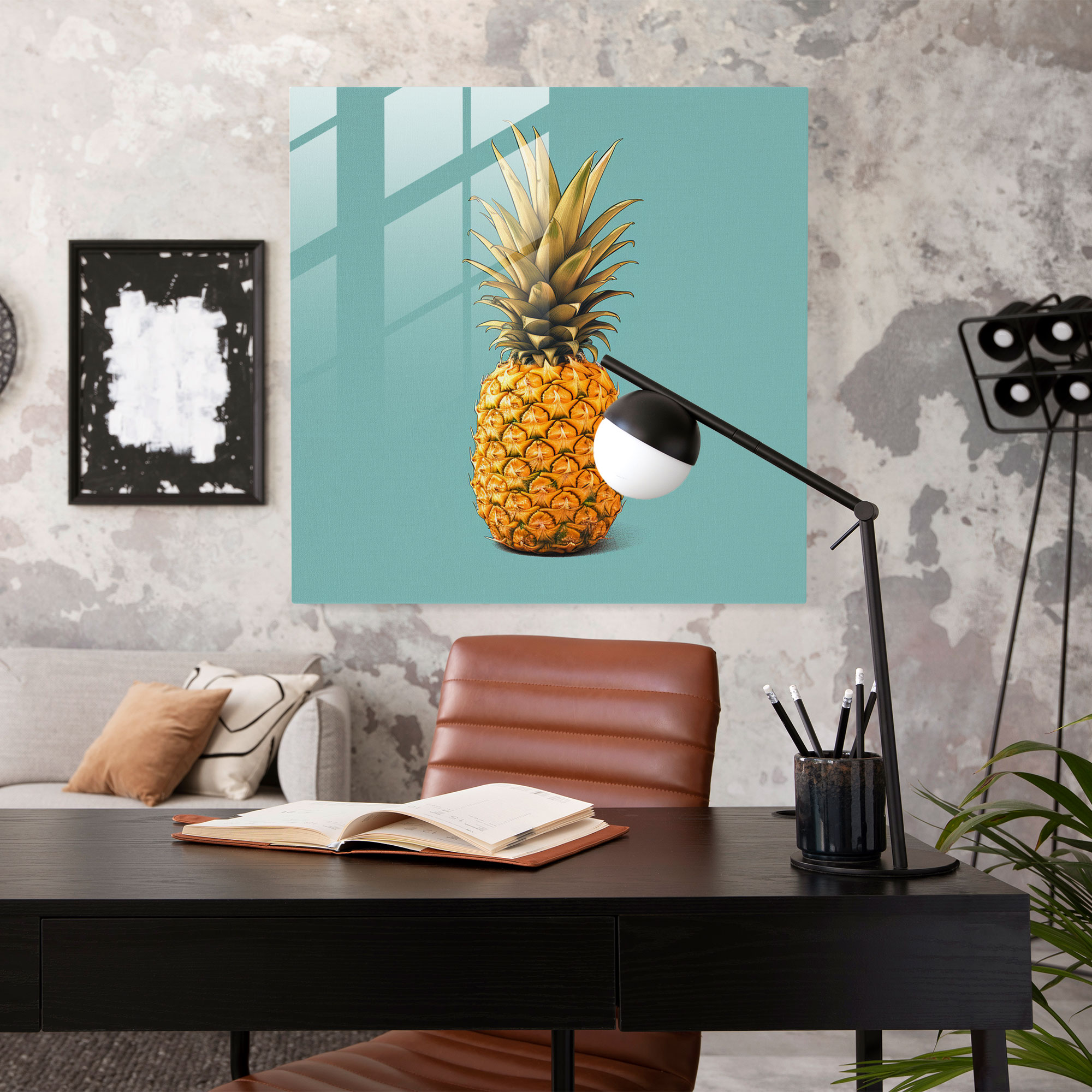 Pineapple Silhouette Glass Print - Pineapple, Pineapple, Wall Decoration, Minimalist
