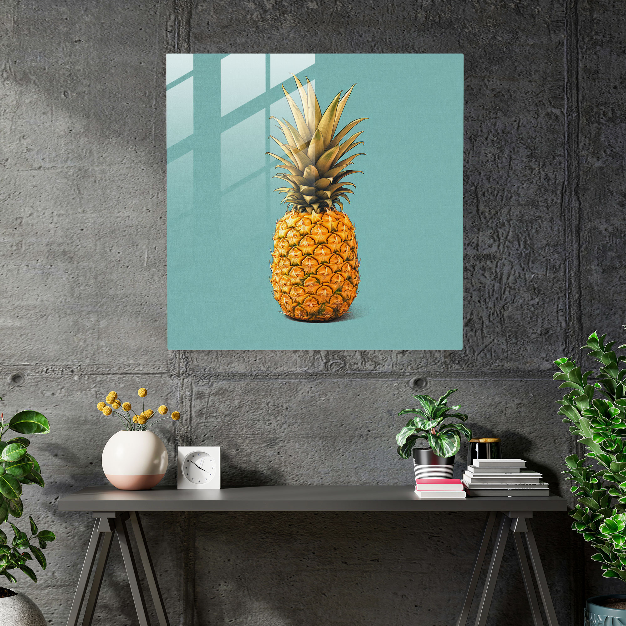 Pineapple Silhouette Glass Print - Pineapple, Pineapple, Wall Decoration, Minimalist