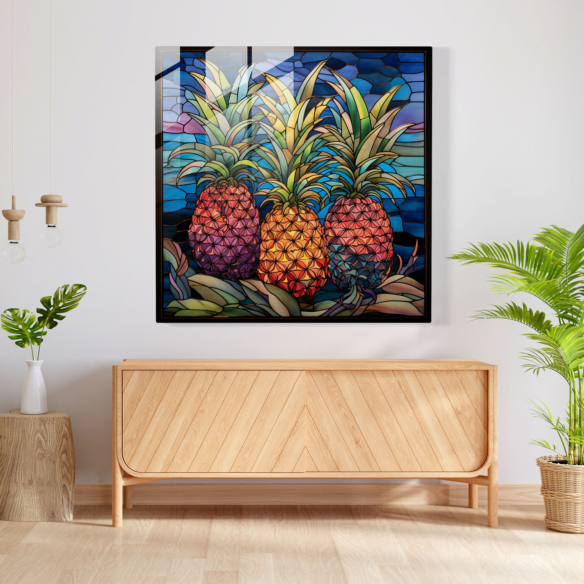 Mosaik Ananas Glasbild - Ananas Wanddekoration Detailreich Wohnaccessoire