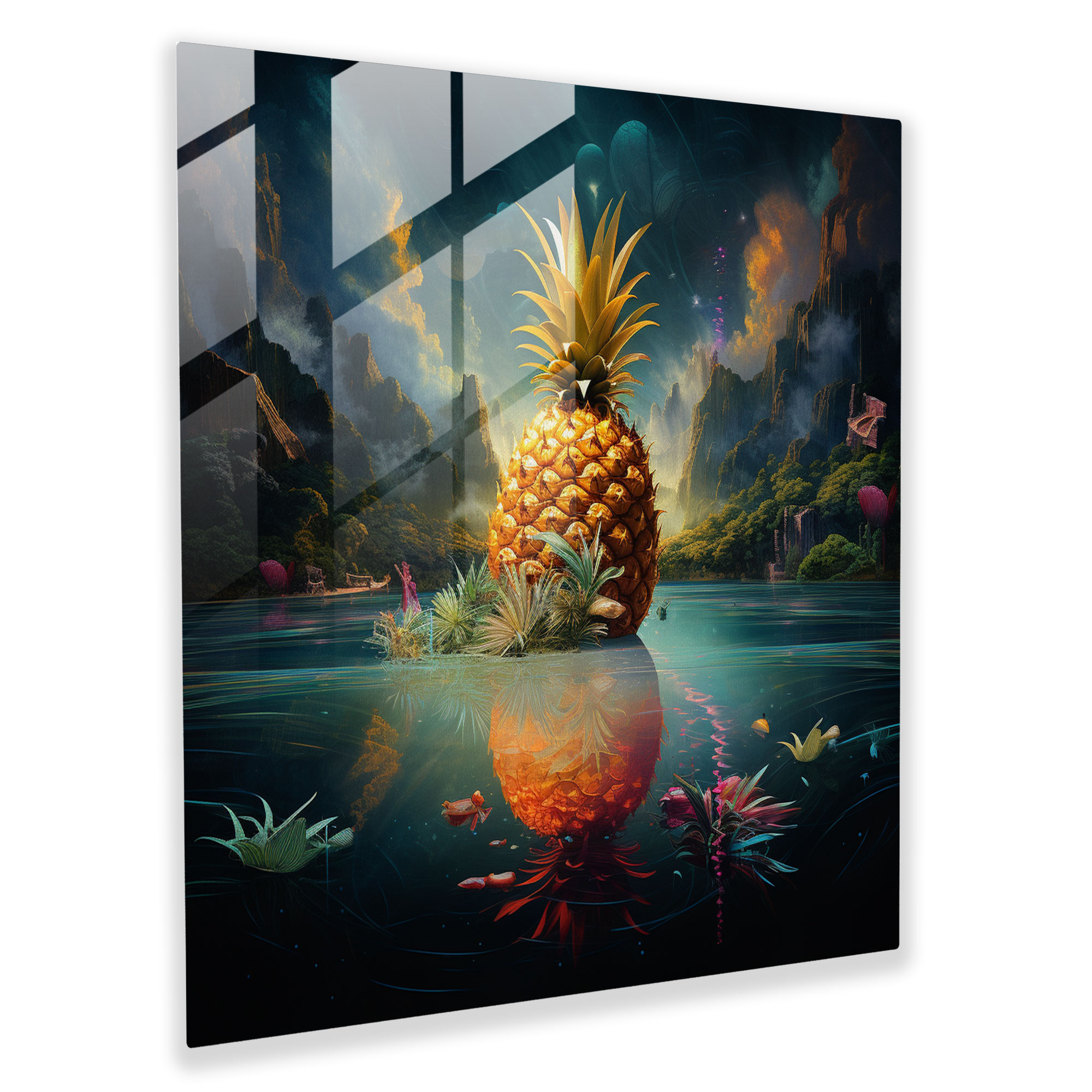 Dreamscape Pineapple Glass Print - Pineapple, Wall Decoration, Glass Art, Mixed Media Artwork