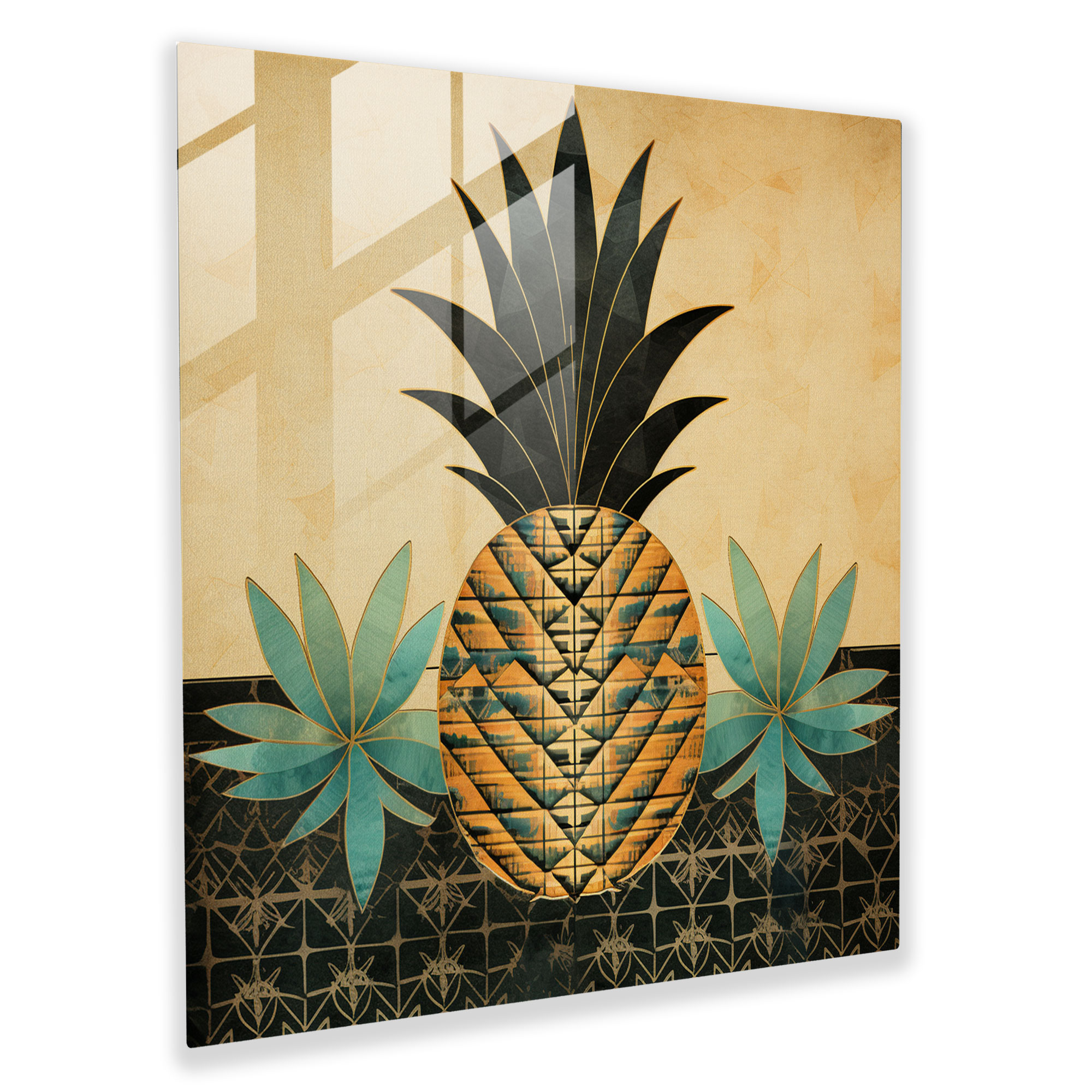 Art Deco Pineapple Glass Print - Pineapple, Glass Art, Retro Patterned, Elegance
