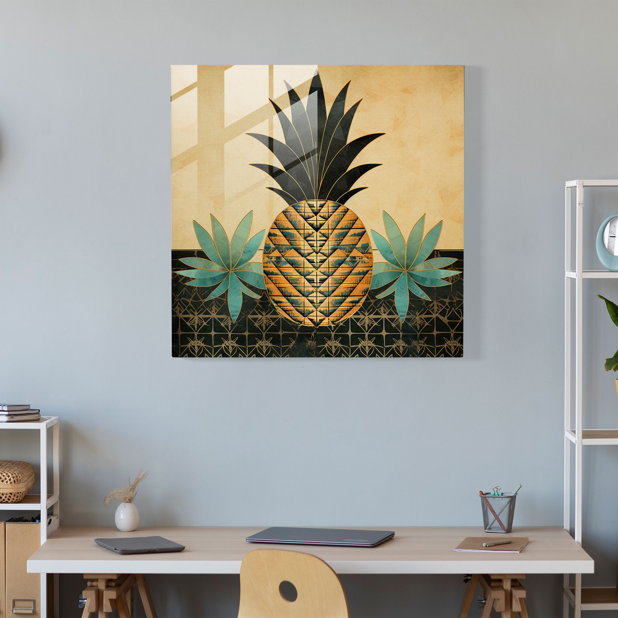 Art Deco Pineapple Glass Print - Pineapple, Glass Art, Retro Patterned, Elegance