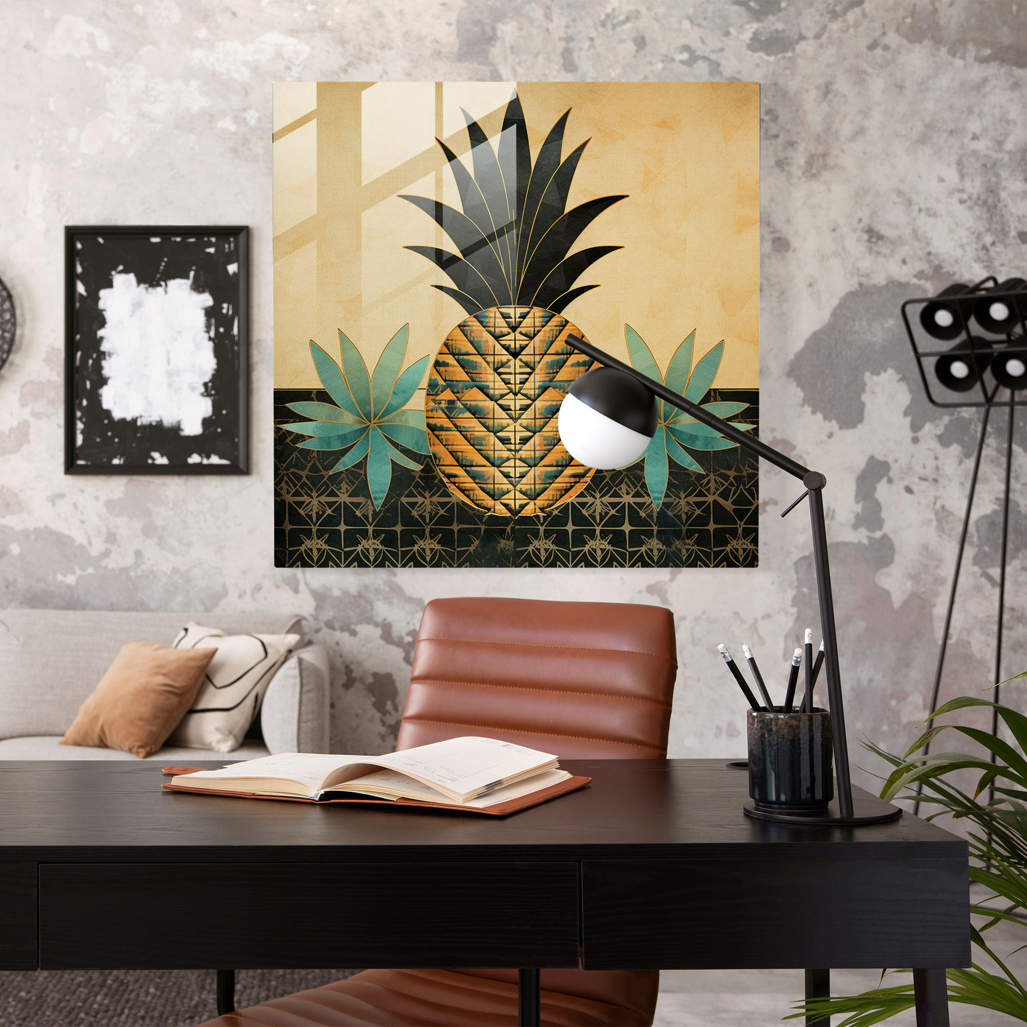 Art Deco Pineapple Glass Print - Pineapple, Glass Art, Retro Patterned, Elegance