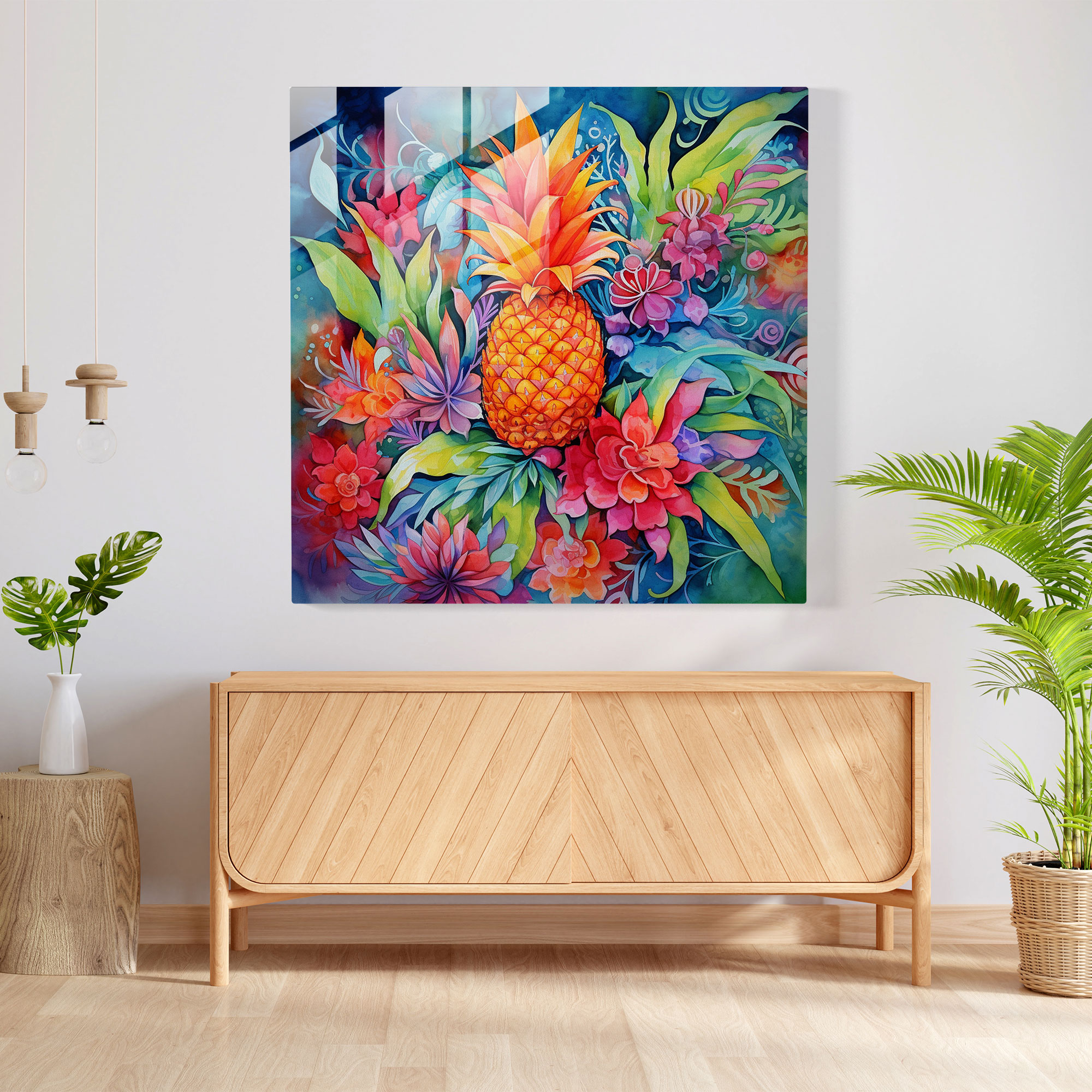 Pineapple-Glasbild in lebhaften Farben - Ananas Glasbild tropisch moderne Kunst