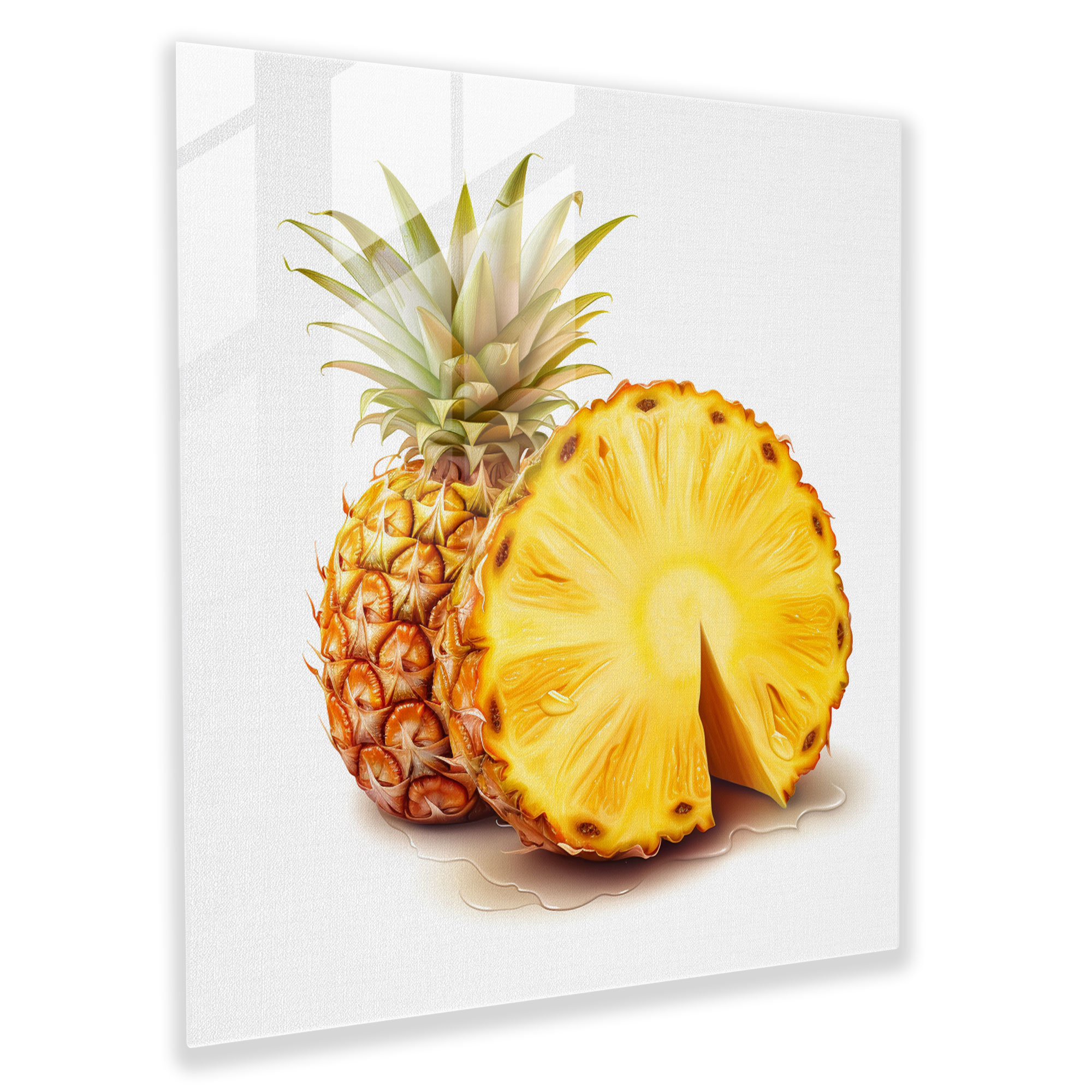 Natürlich klingender Deutscher Produkttitel: Realistisches Ananas-Scheiben Glasbild - Ananas Glaswandkunst Esszimmer
