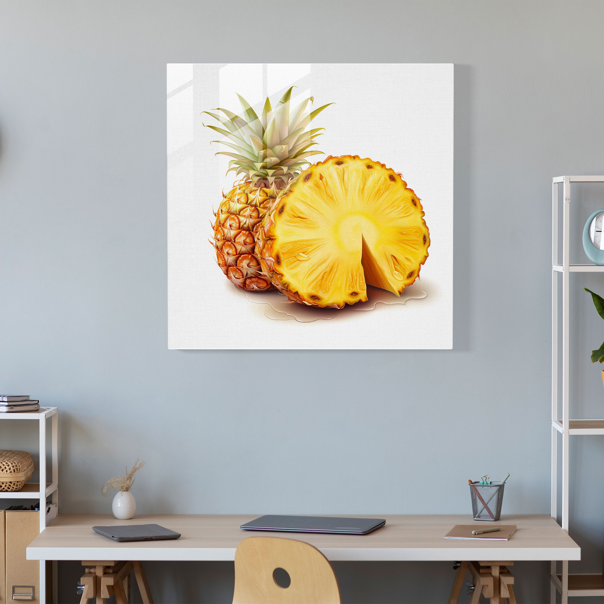 Natürlich klingender Deutscher Produkttitel: Realistisches Ananas-Scheiben Glasbild - Ananas Glaswandkunst Esszimmer